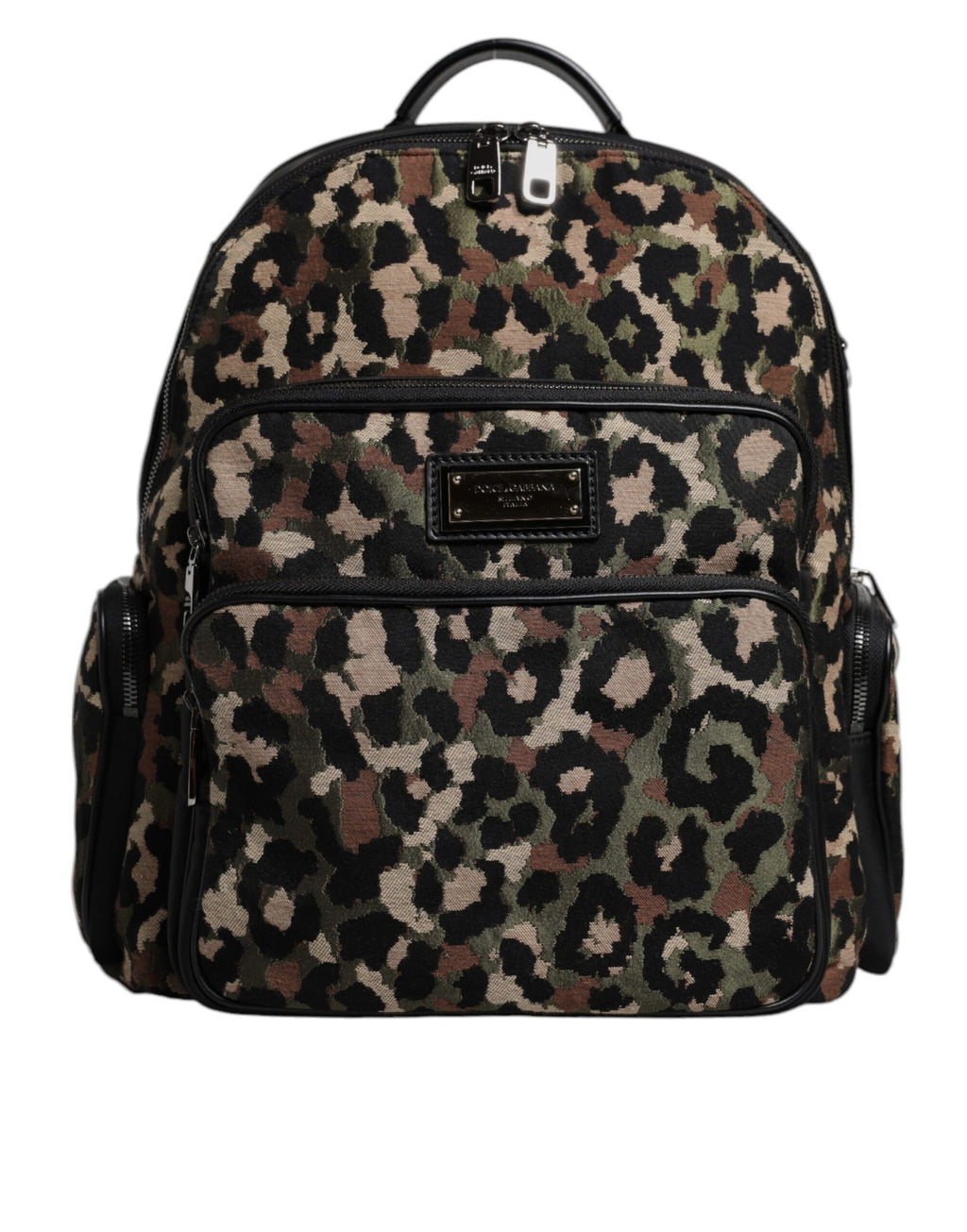 Dolce & Gabbana Multicolor Leopard Print DG Logo Plaque Männer Rucksack Tasche