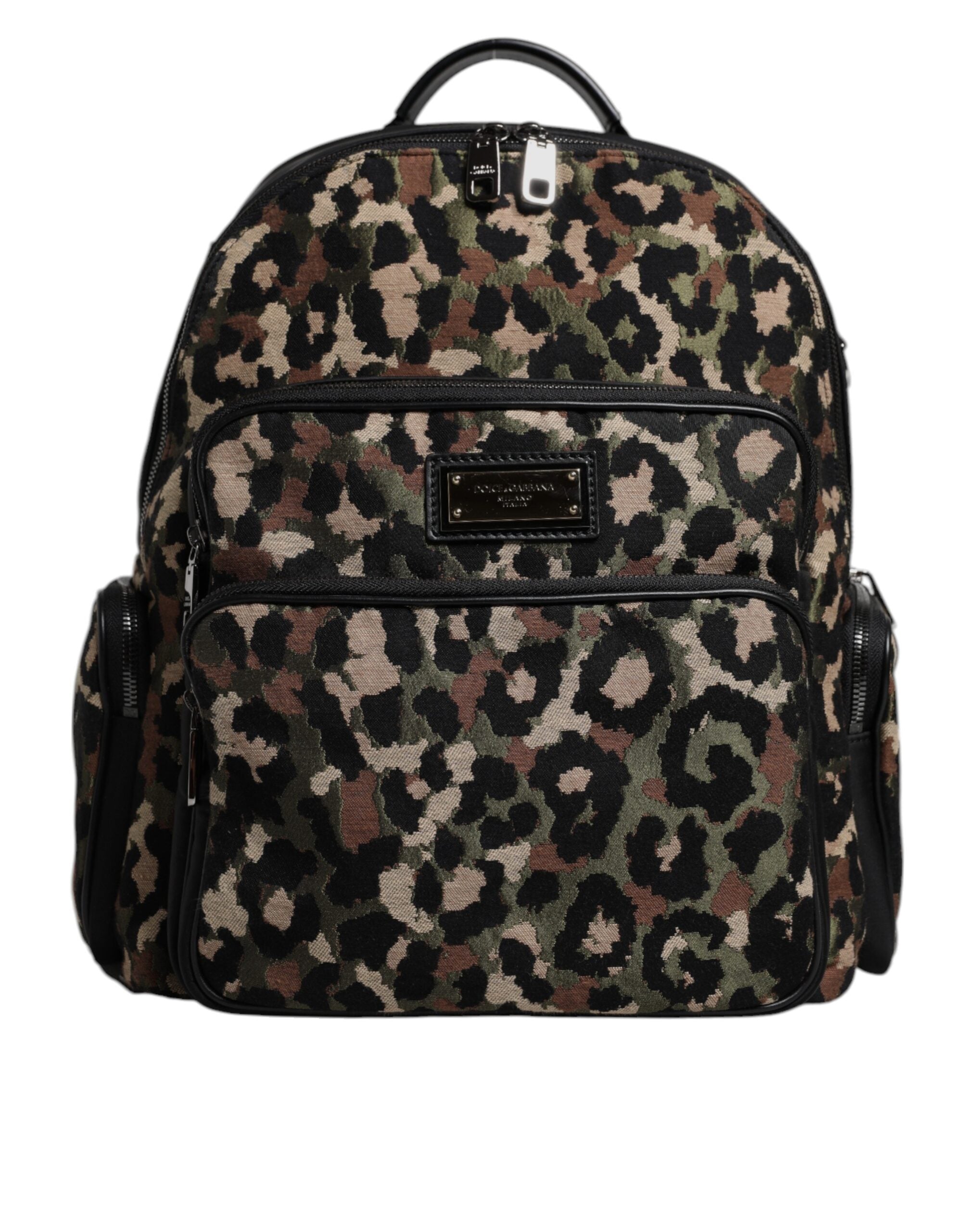 Dolce & Gabbana Multicolor Leopard Print DG Logo Plaque Männer Rucksack Tasche