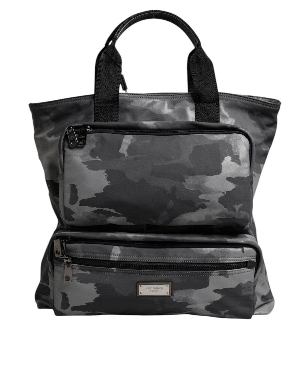 Dolce & Gabbana Graue Tarnfarben-Baumwolltasche mit mehreren Fächern Tote Bag