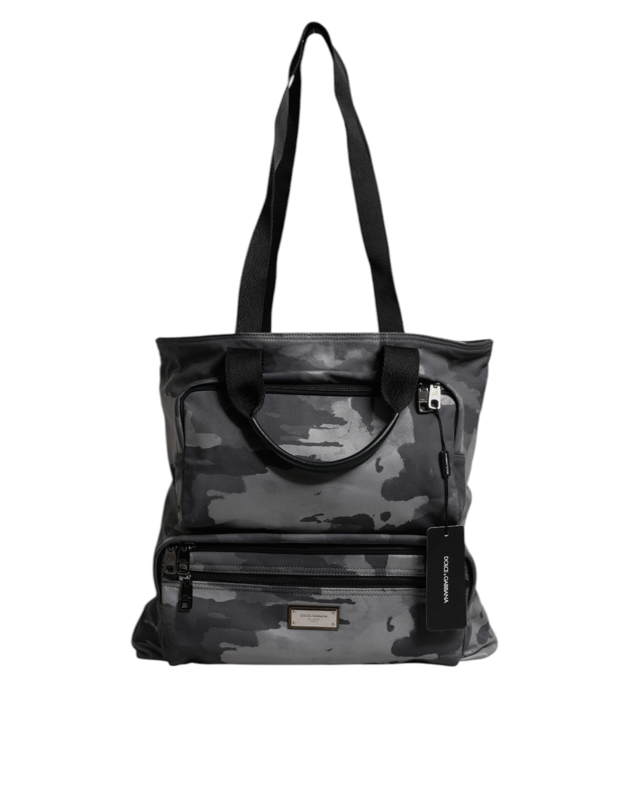 Dolce & Gabbana Graue Tarnfarben-Baumwolltasche mit mehreren Fächern Tote Bag