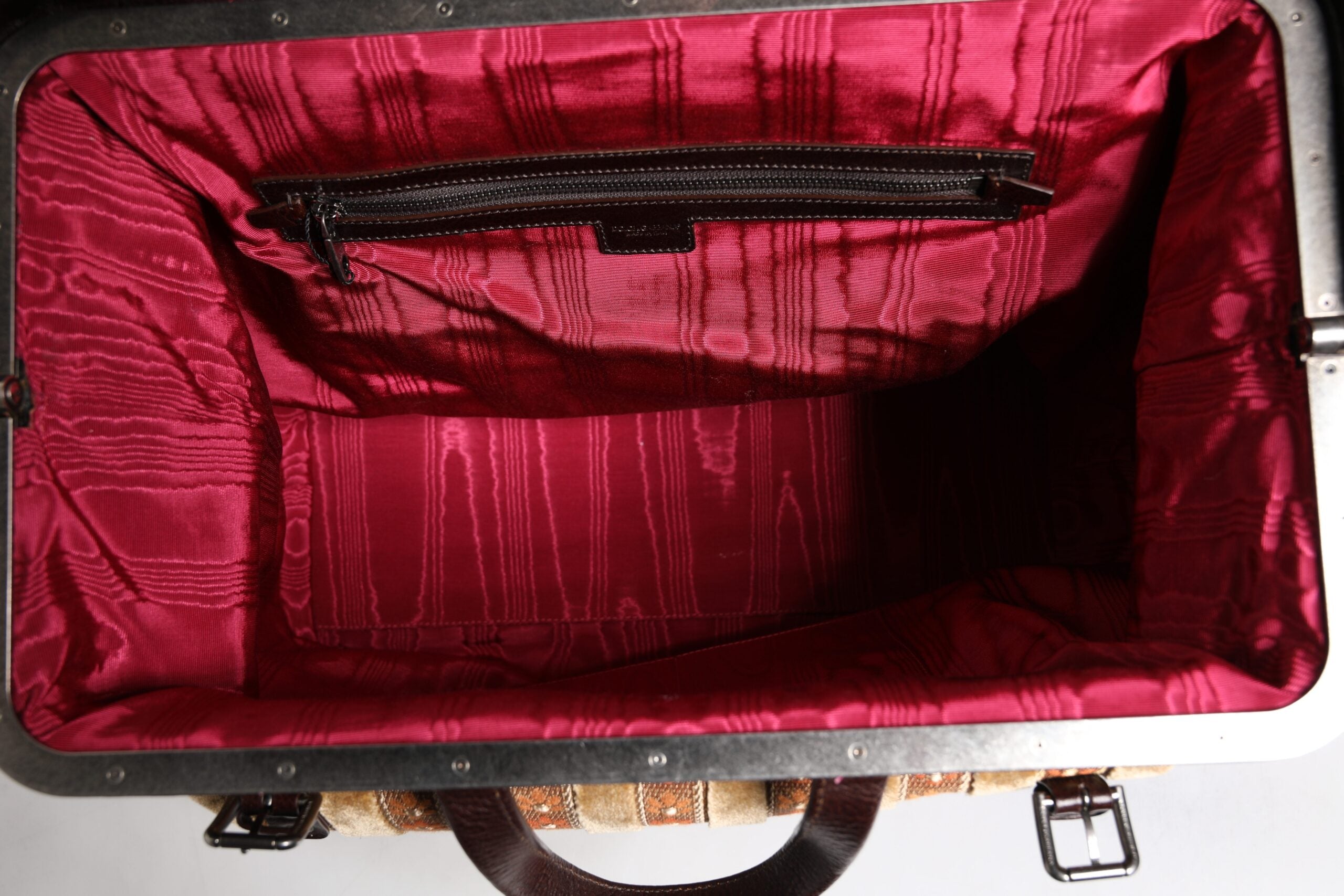 Dolce & Gabbana Beige Maroon Veloursleder Jacquard Reisetasche