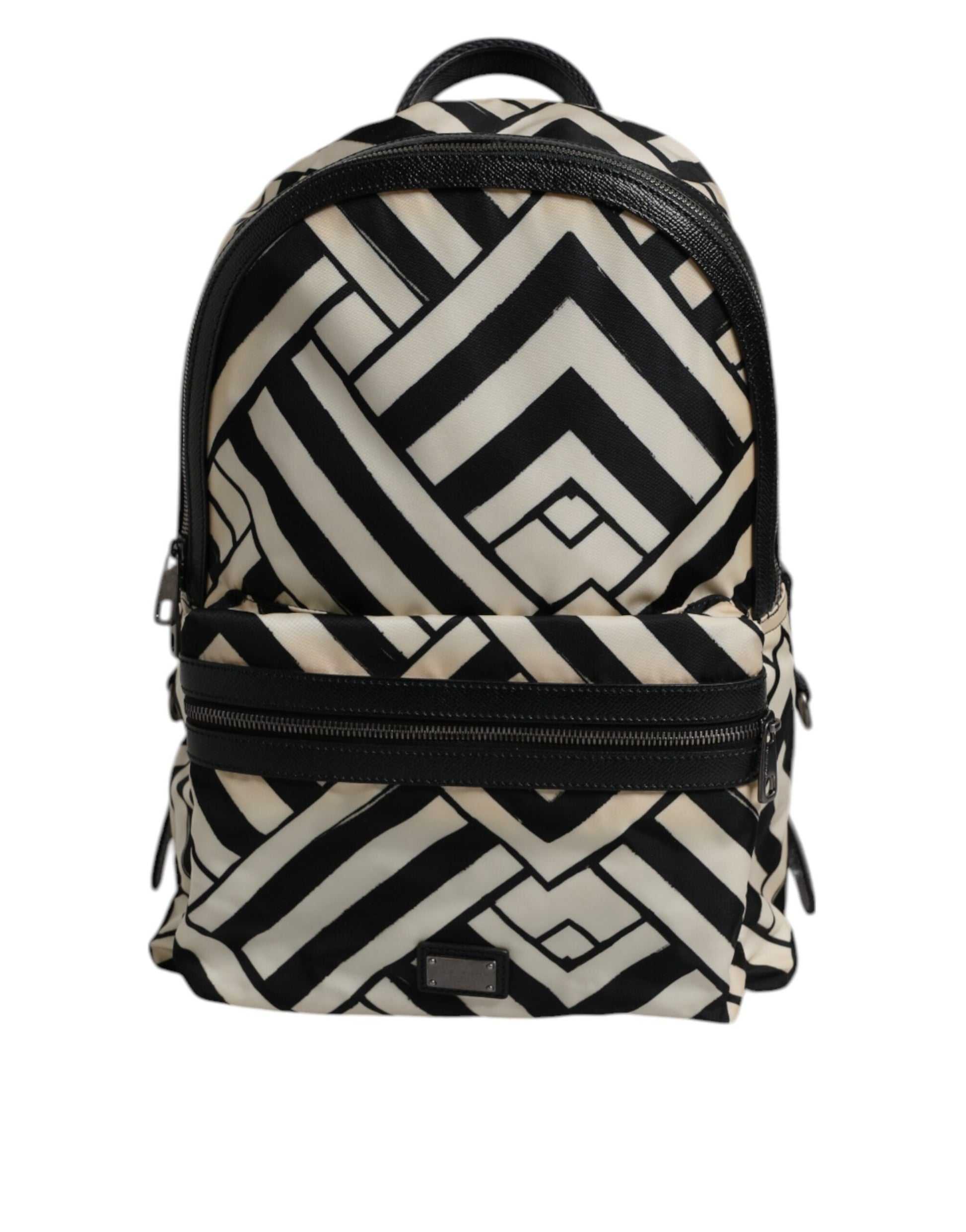 Dolce & Gabbana Schwarz Weiß Nylon Leder Travel Back Pack Tasche