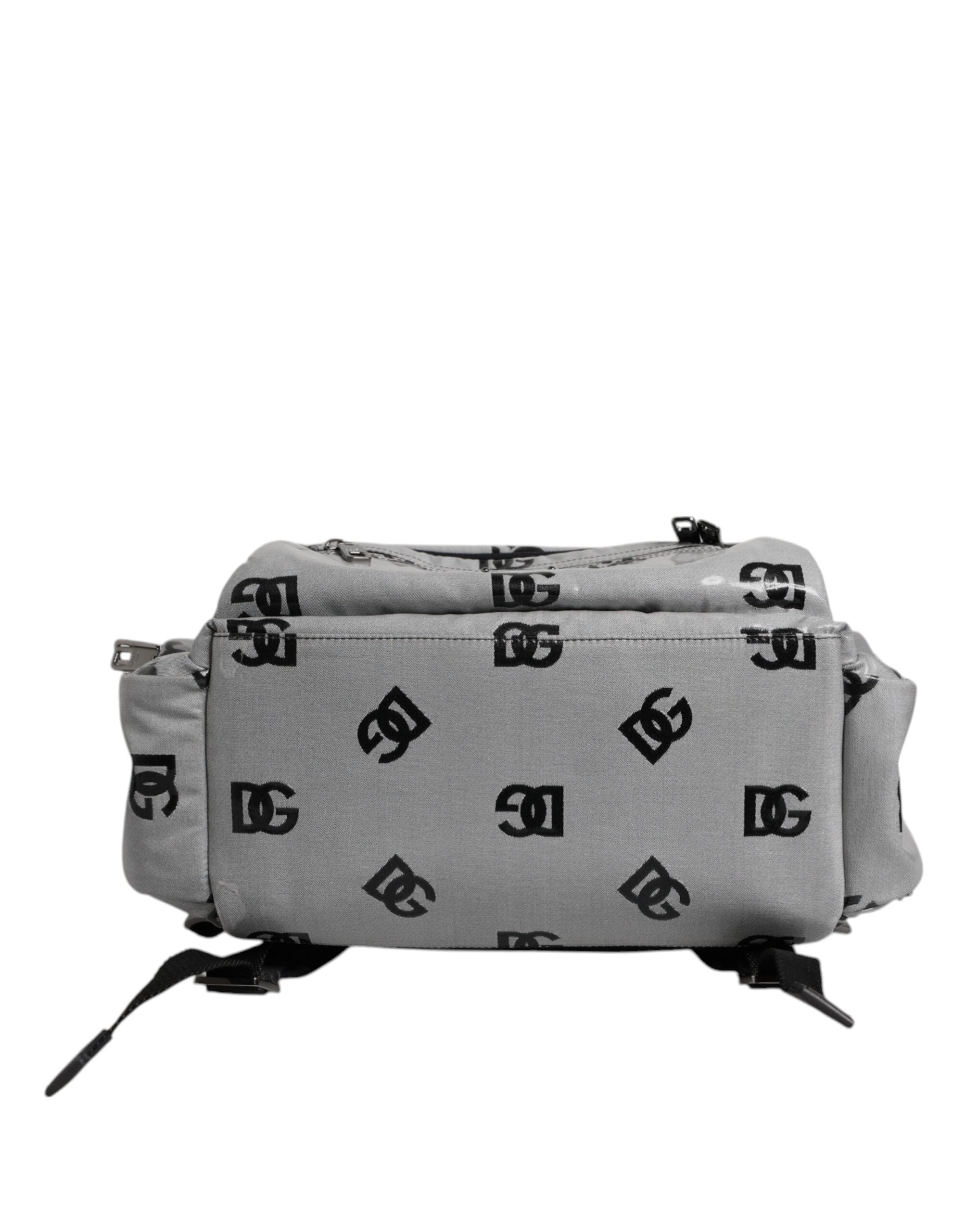 Dolce & Gabbana Polyester Grau Schwarz DG Logo Plaque Rucksack Tasche