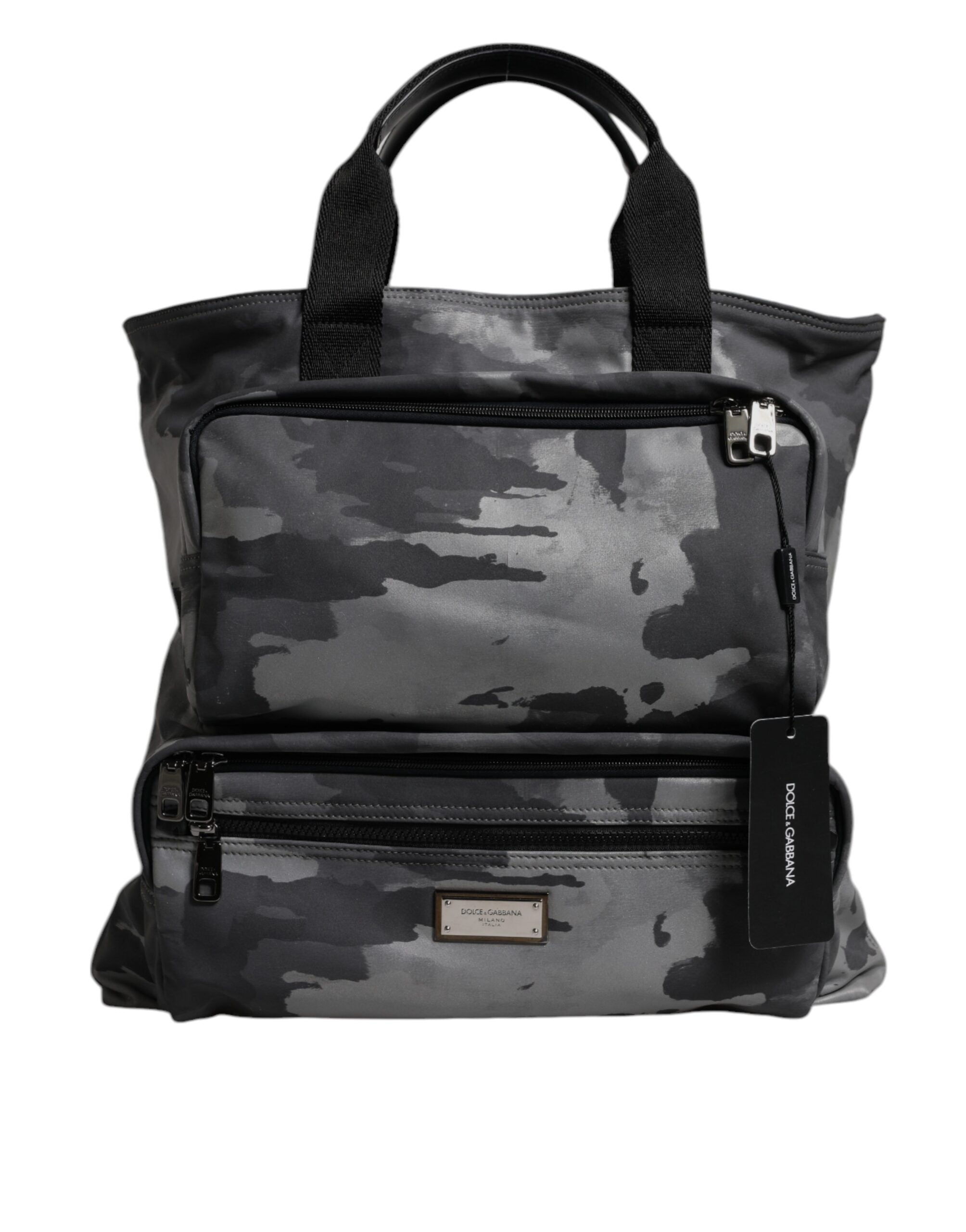 Dolce & Gabbana Schwarzer Camouflage-Schulterriemen Logo-Plakette Tasche