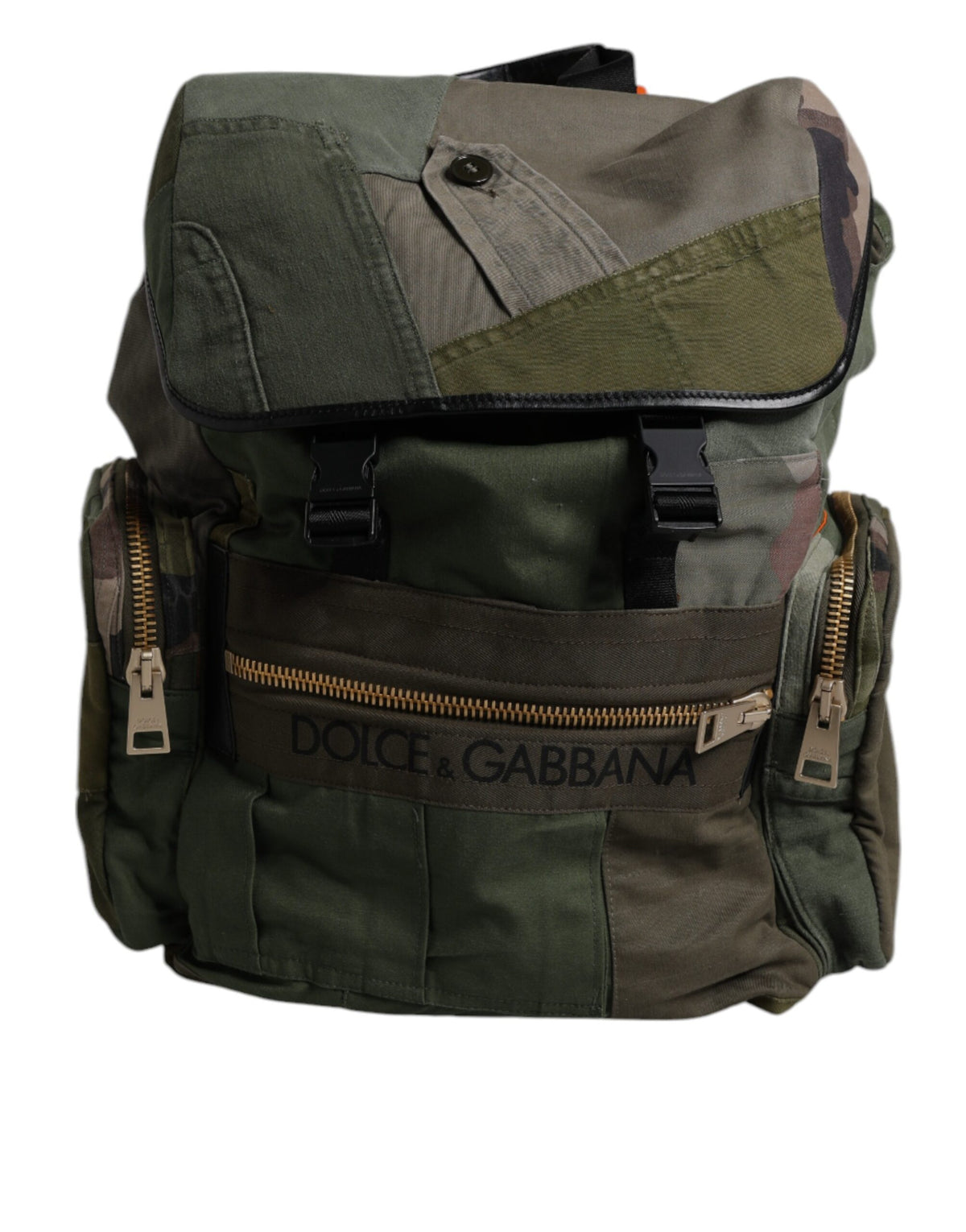 Dolce & Gabbana Militärgrüner Patchwork Reise Rucksack