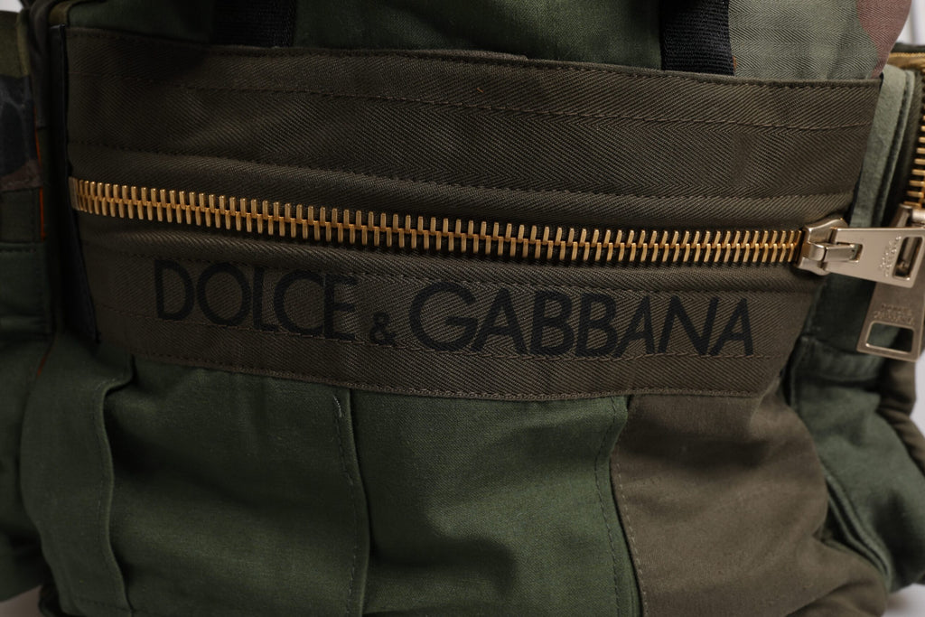 Dolce & Gabbana Militärgrüner Patchwork Reise Rucksack