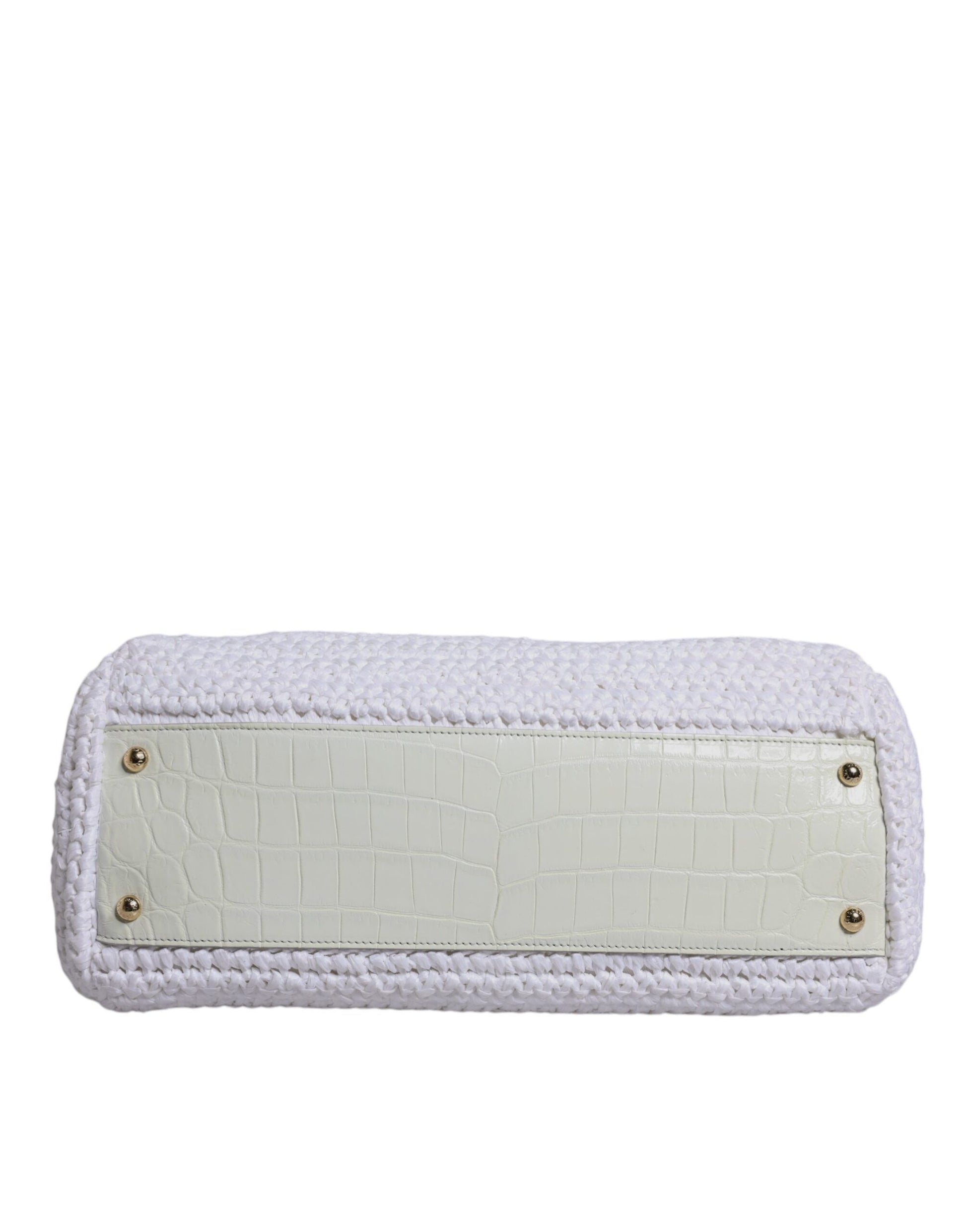 Dolce & Gabbana Weiße Rafia Leder Umhängetasche mit oberem Griff