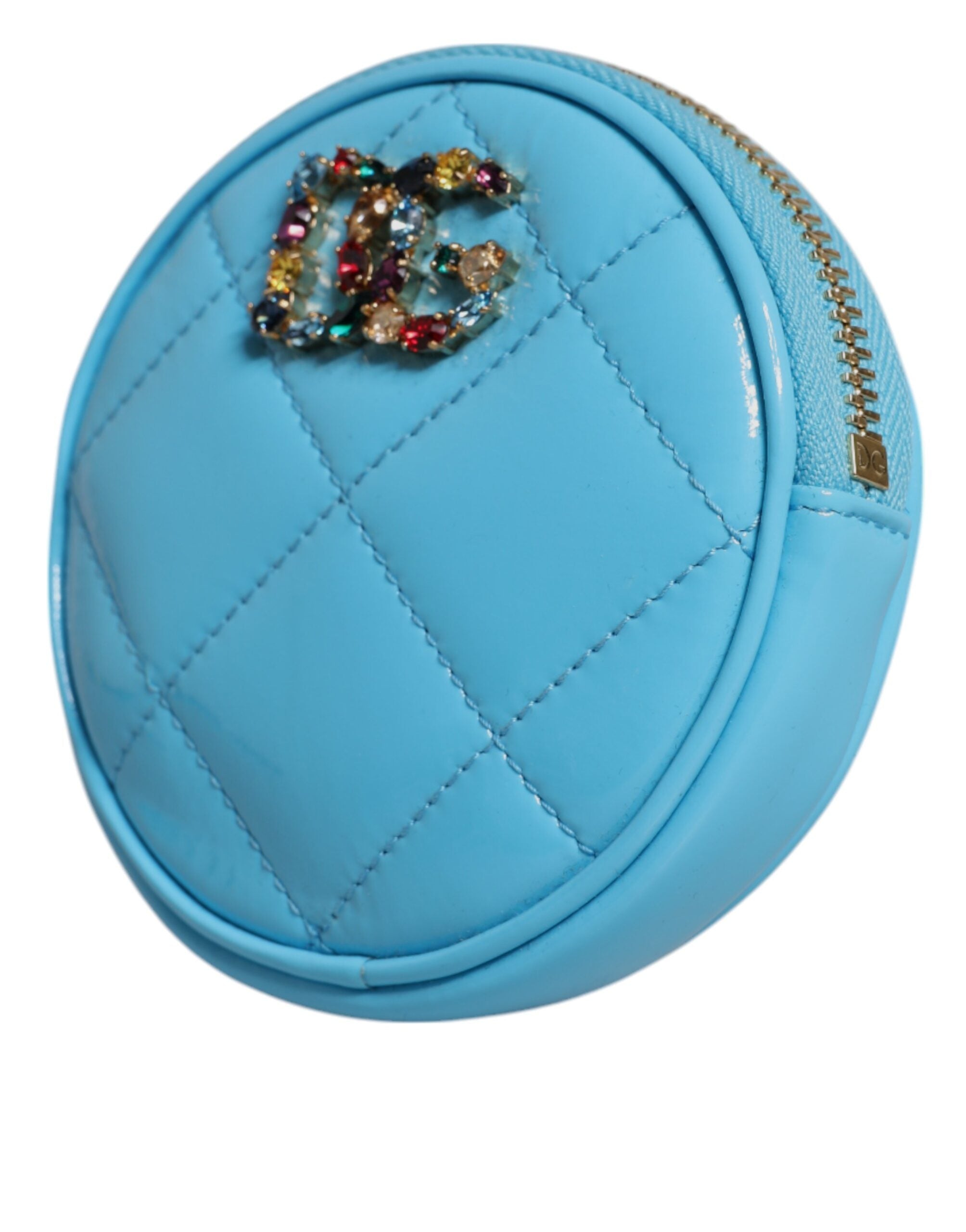 Dolce & Gabbana Hellblaues Lammleder DG Crystal Round Coin Purse Brieftasche