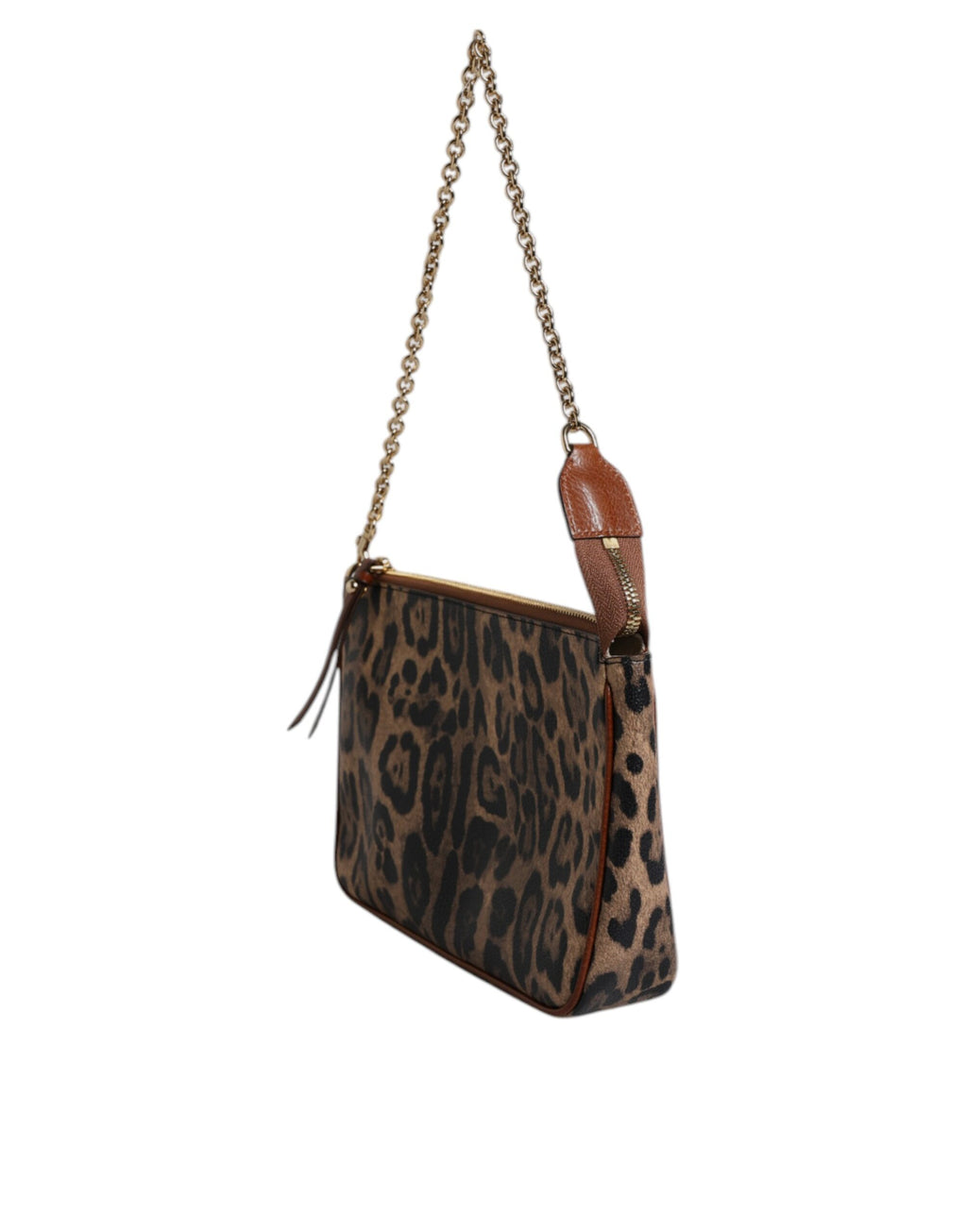 Dolce & Gabbana Braune Leopardenleder-Schultertasche mit Kettenriemen