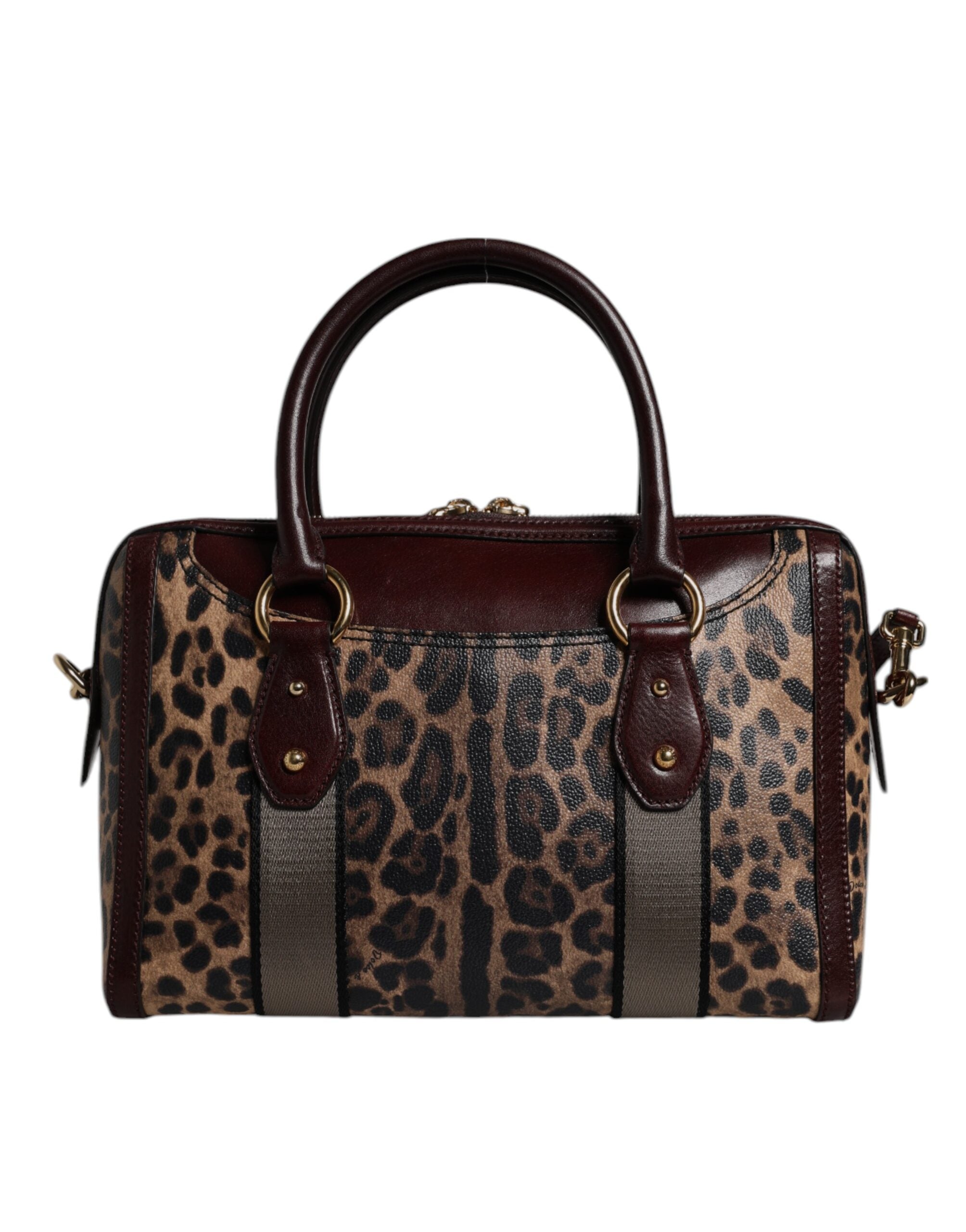 Dolce & Gabbana Braune Leopardenleder-Schulterriemen-Duffle-Tasche