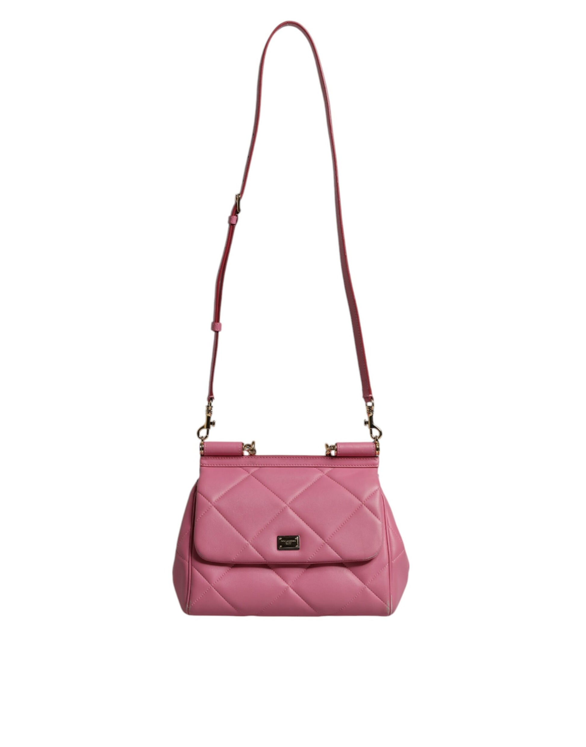 Dolce & Gabbana Rosa Leder Sicily Logo Umhängetasche