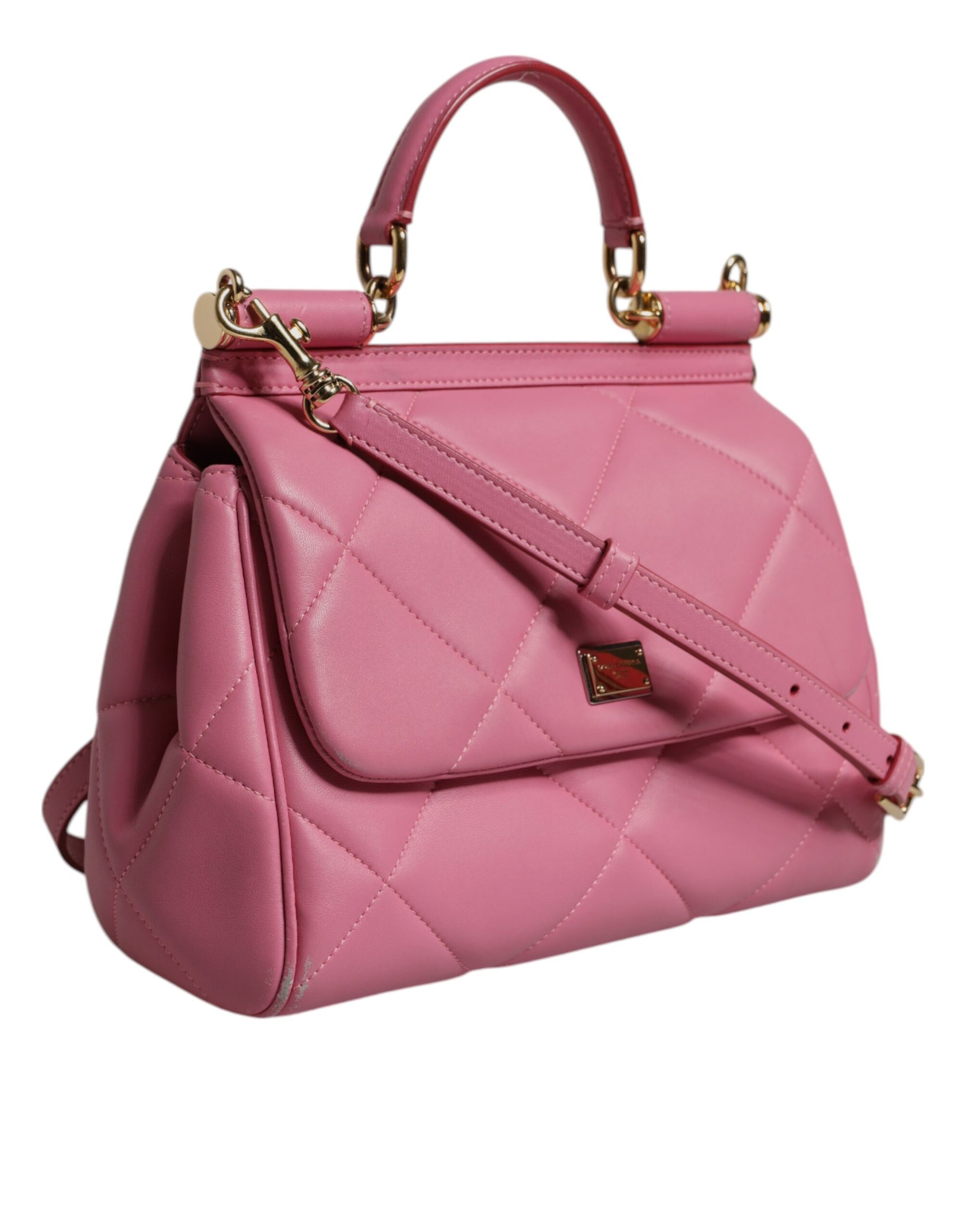 Dolce & Gabbana Rosa Leder Sicily Logo Umhängetasche