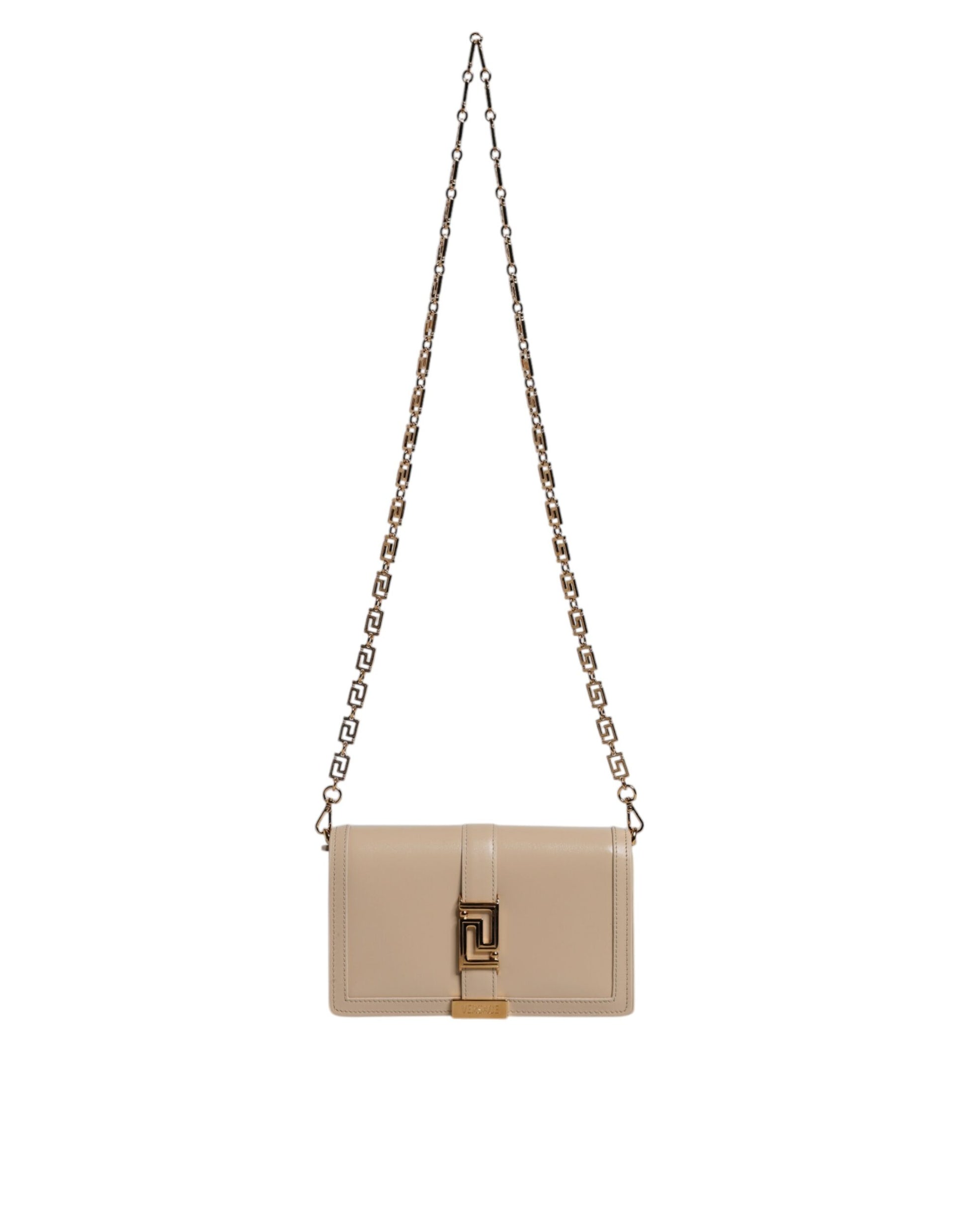 Versace Beige Goldkette Kalbsleder Brieftasche Crossbody Tasche
