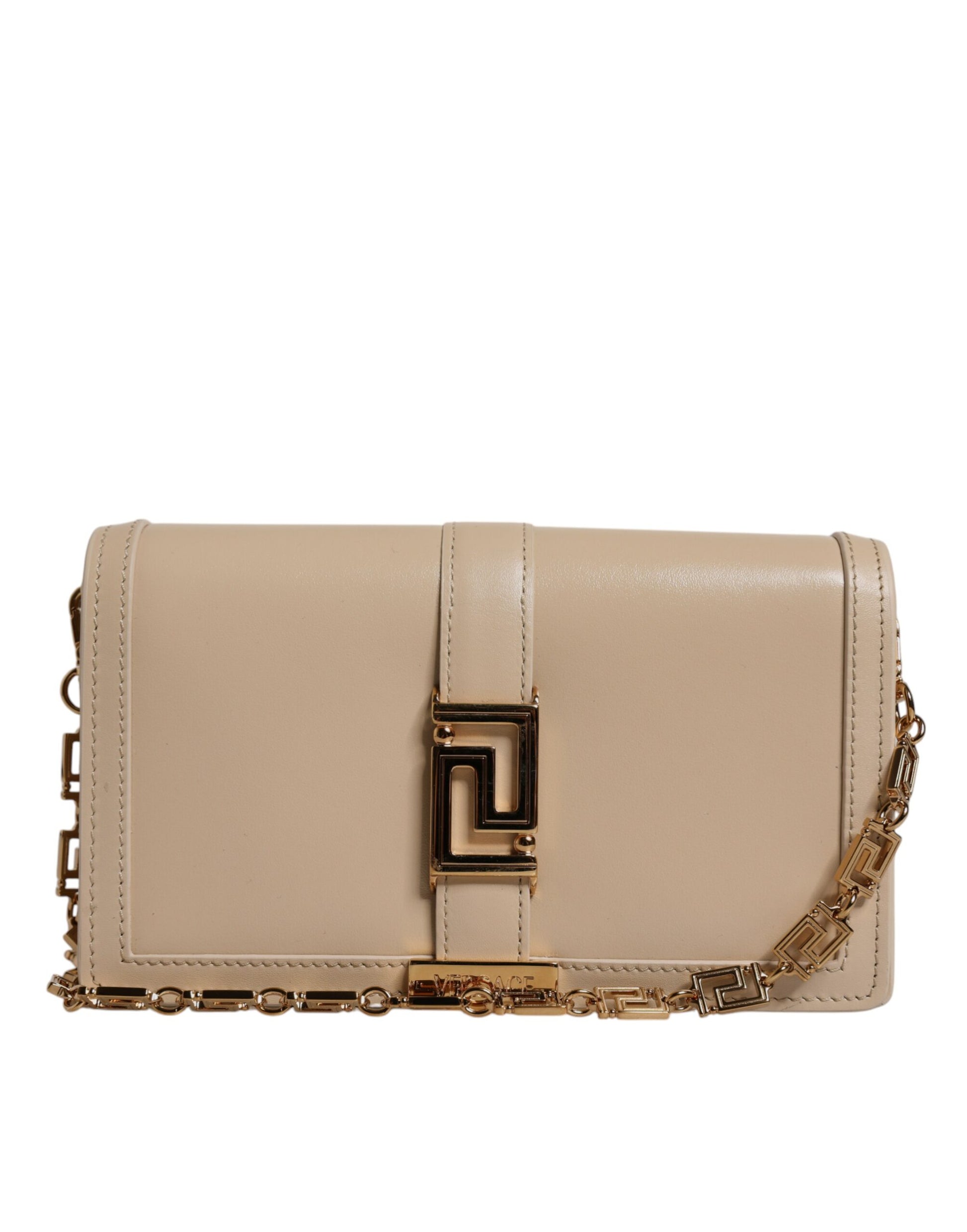Versace Beige Goldkette Kalbsleder Brieftasche Crossbody Tasche