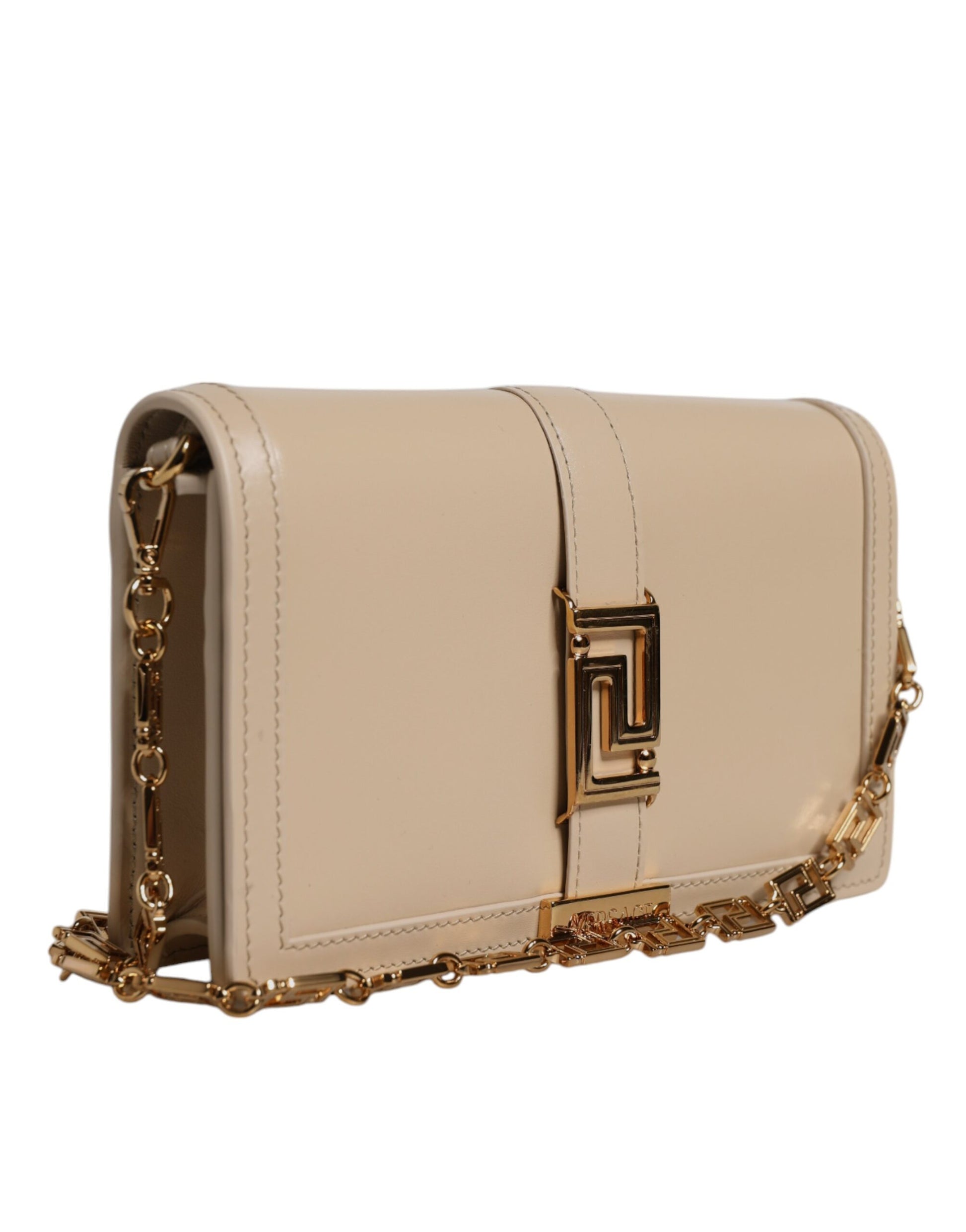 Versace Beige Goldkette Kalbsleder Brieftasche Crossbody Tasche