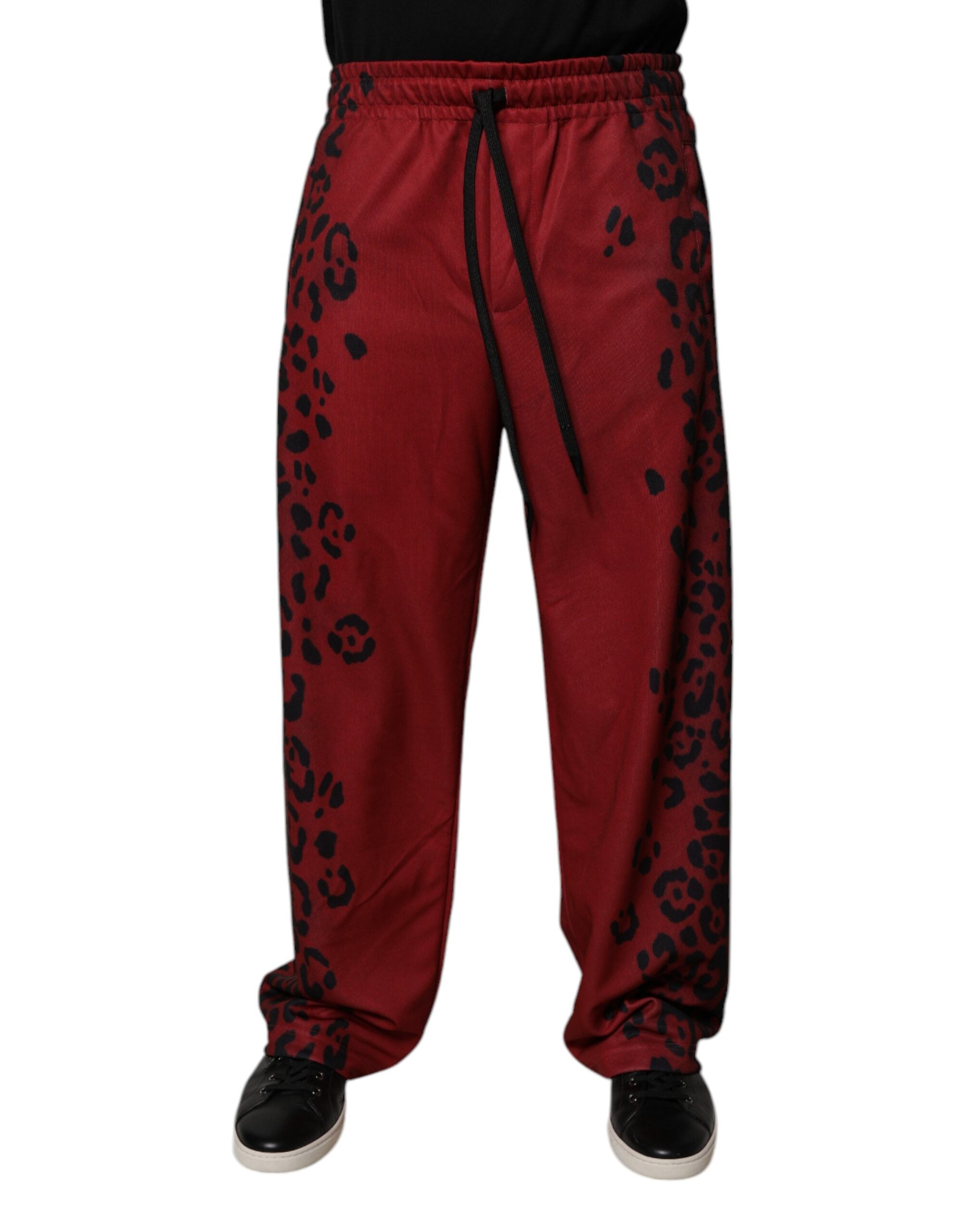 Dolce & Gabbana Rote Leoparden Print Polyester Herren Jogger Hose