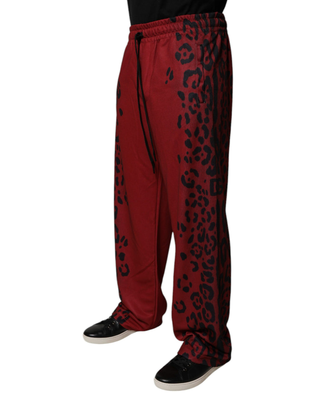 Dolce & Gabbana Rote Leoparden Print Polyester Herren Jogger Hose