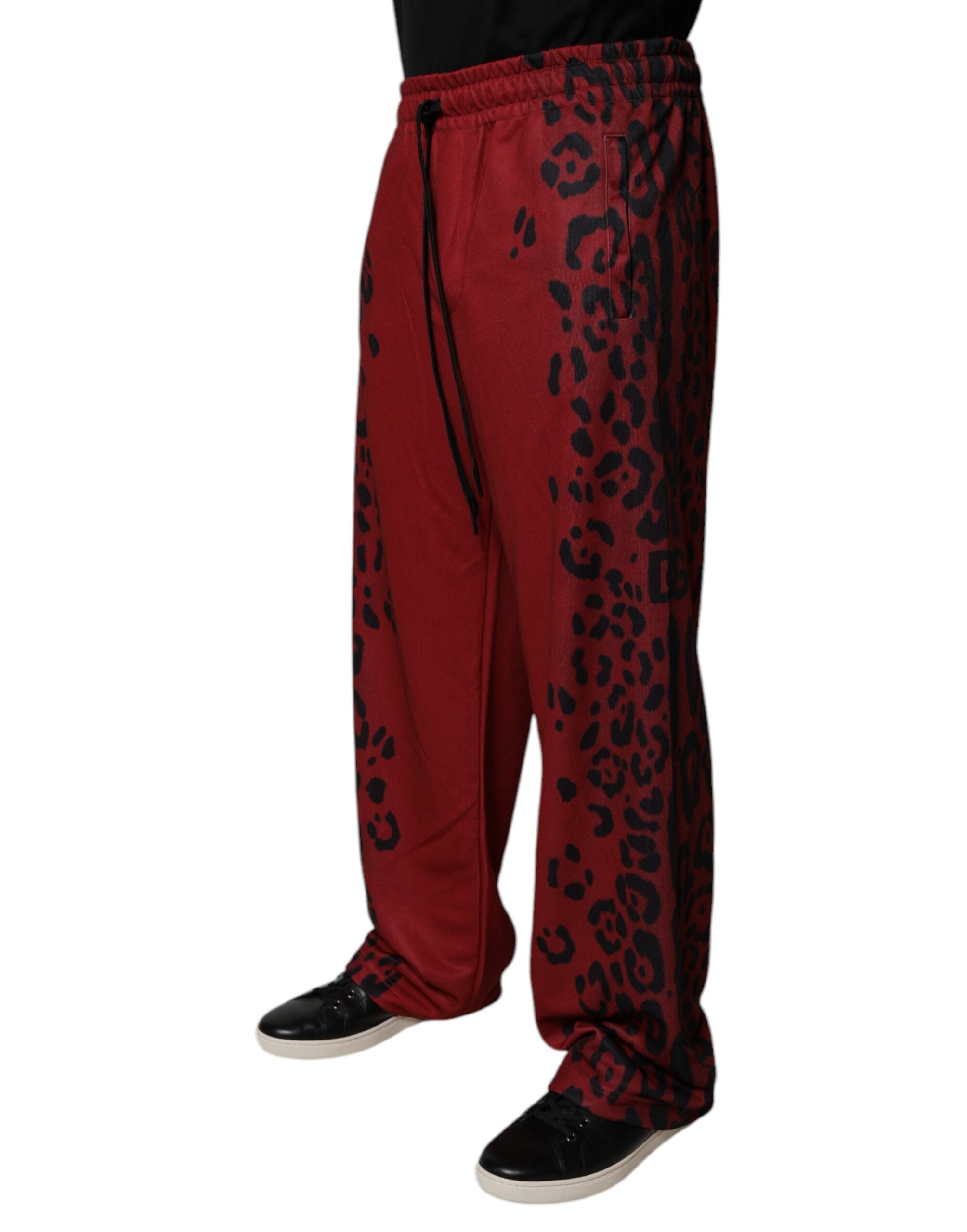 Dolce & Gabbana Rote Leoparden Print Polyester Herren Jogger Hose