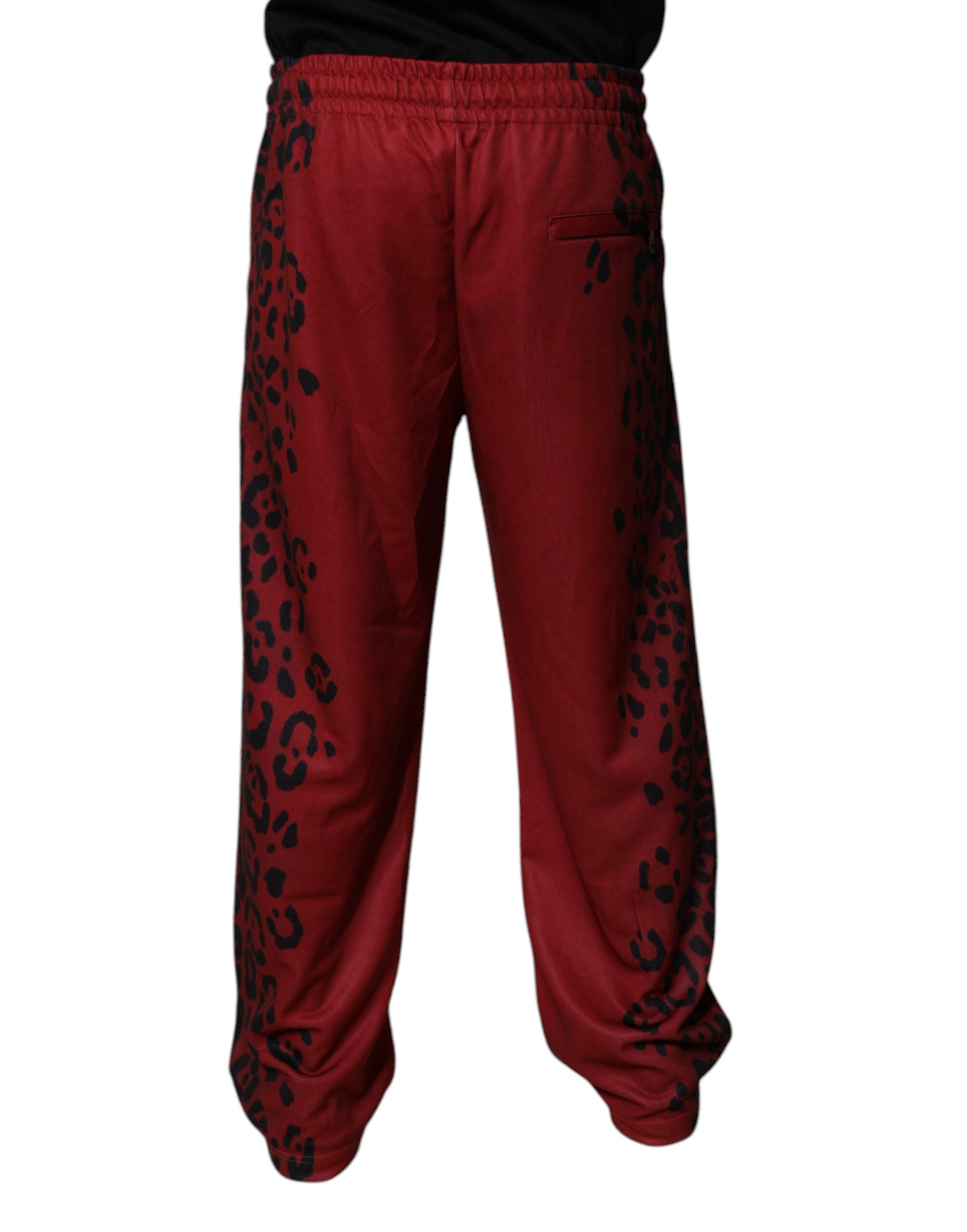 Dolce & Gabbana Rote Leoparden Print Polyester Herren Jogger Hose