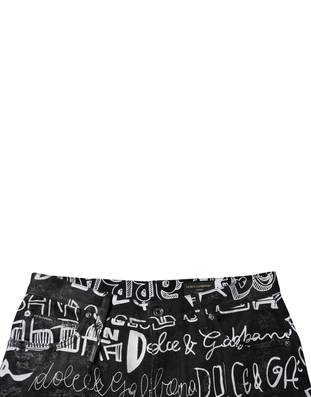 Dolce & Gabbana Schwarze Logo bedruckte Straight Denim Jeans aus Baumwolle