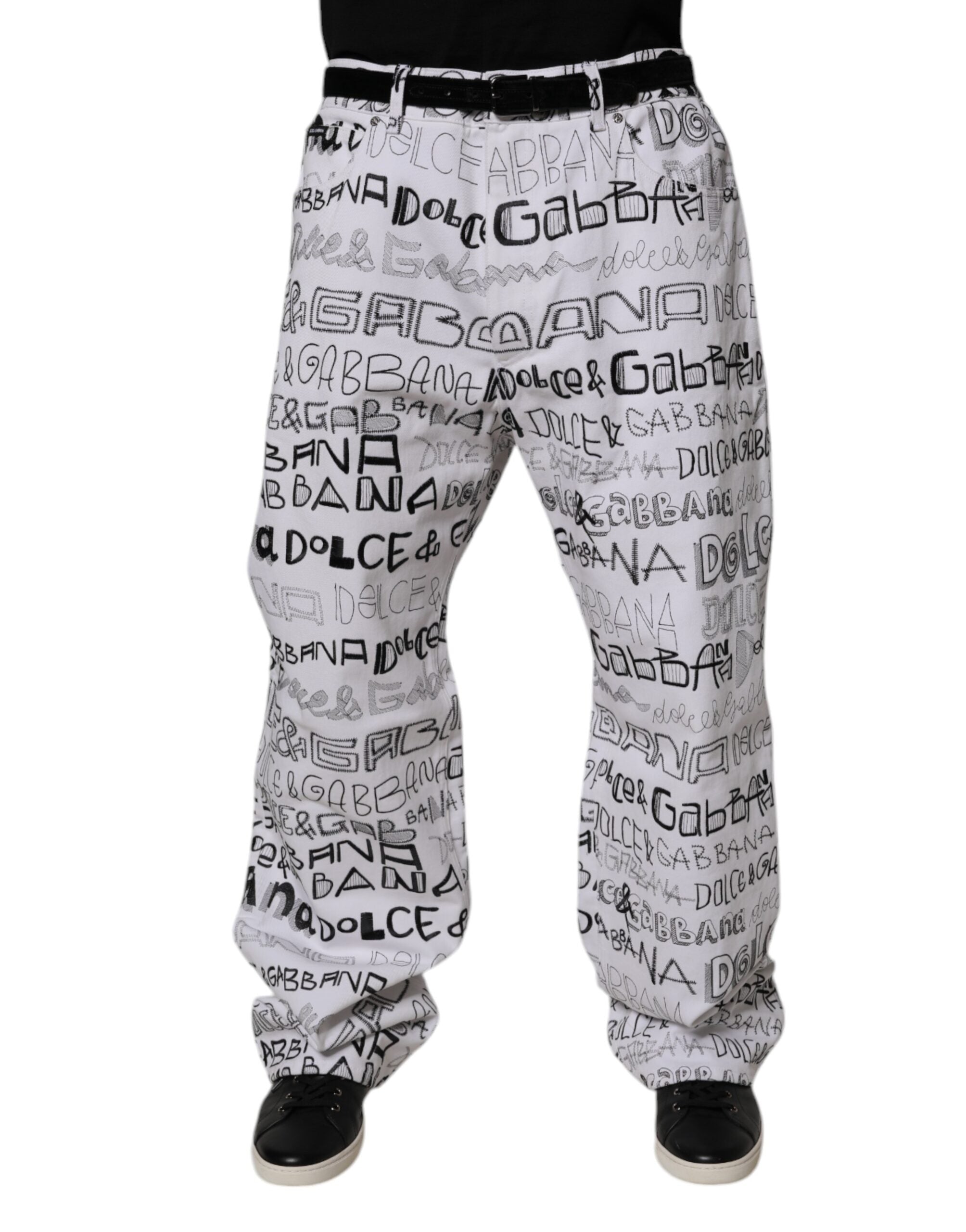 Dolce & Gabbana Weiße Logo Print Straight Herren Denim Jeans