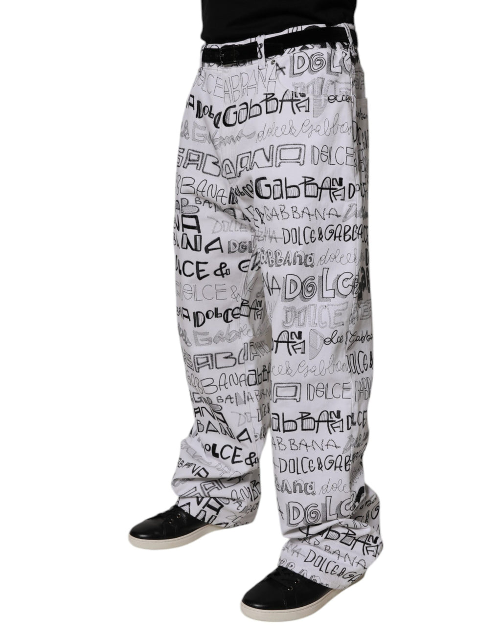 Dolce & Gabbana Weiße Logo Print Straight Herren Denim Jeans