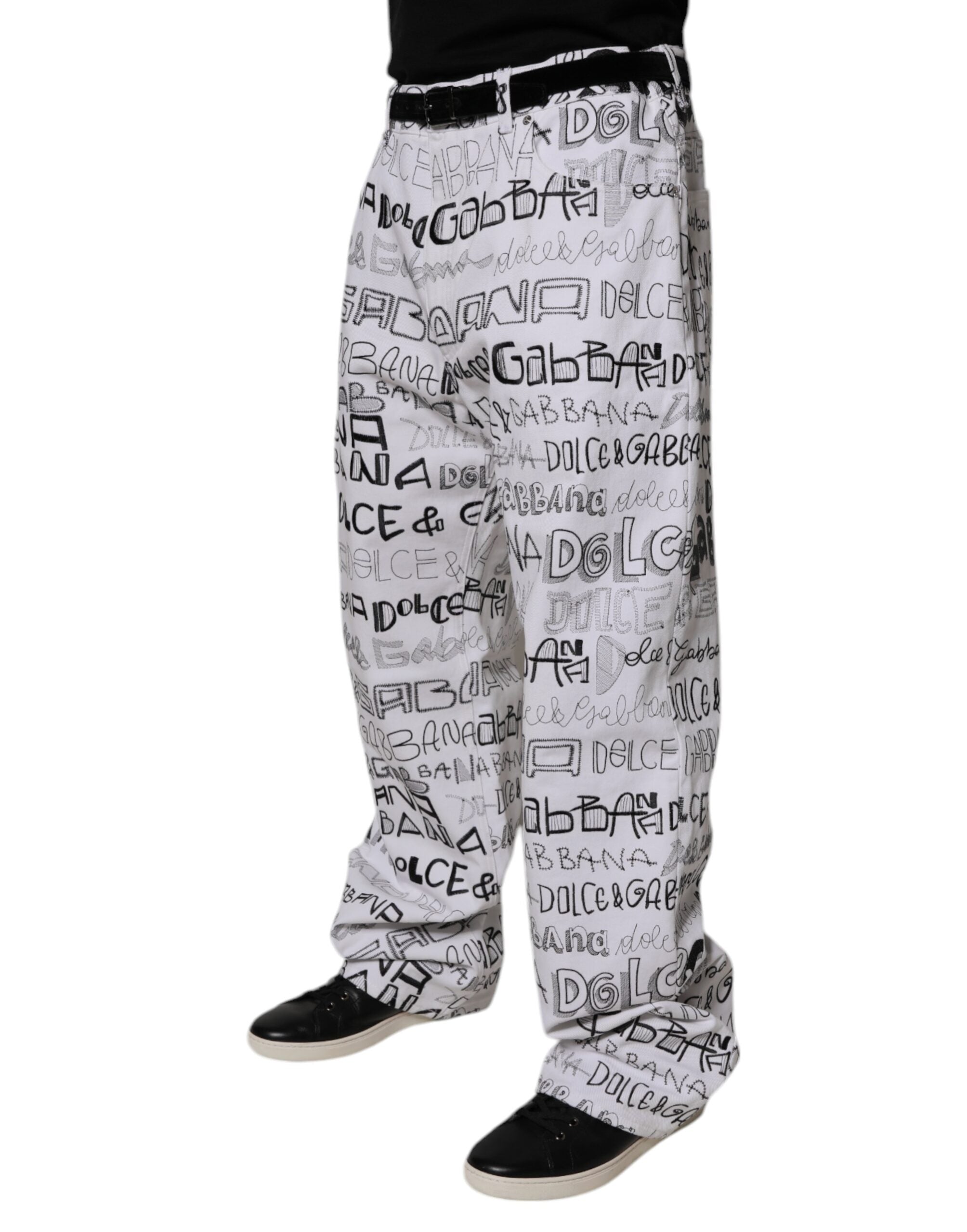 Dolce & Gabbana Weiße Logo Print Straight Herren Denim Jeans