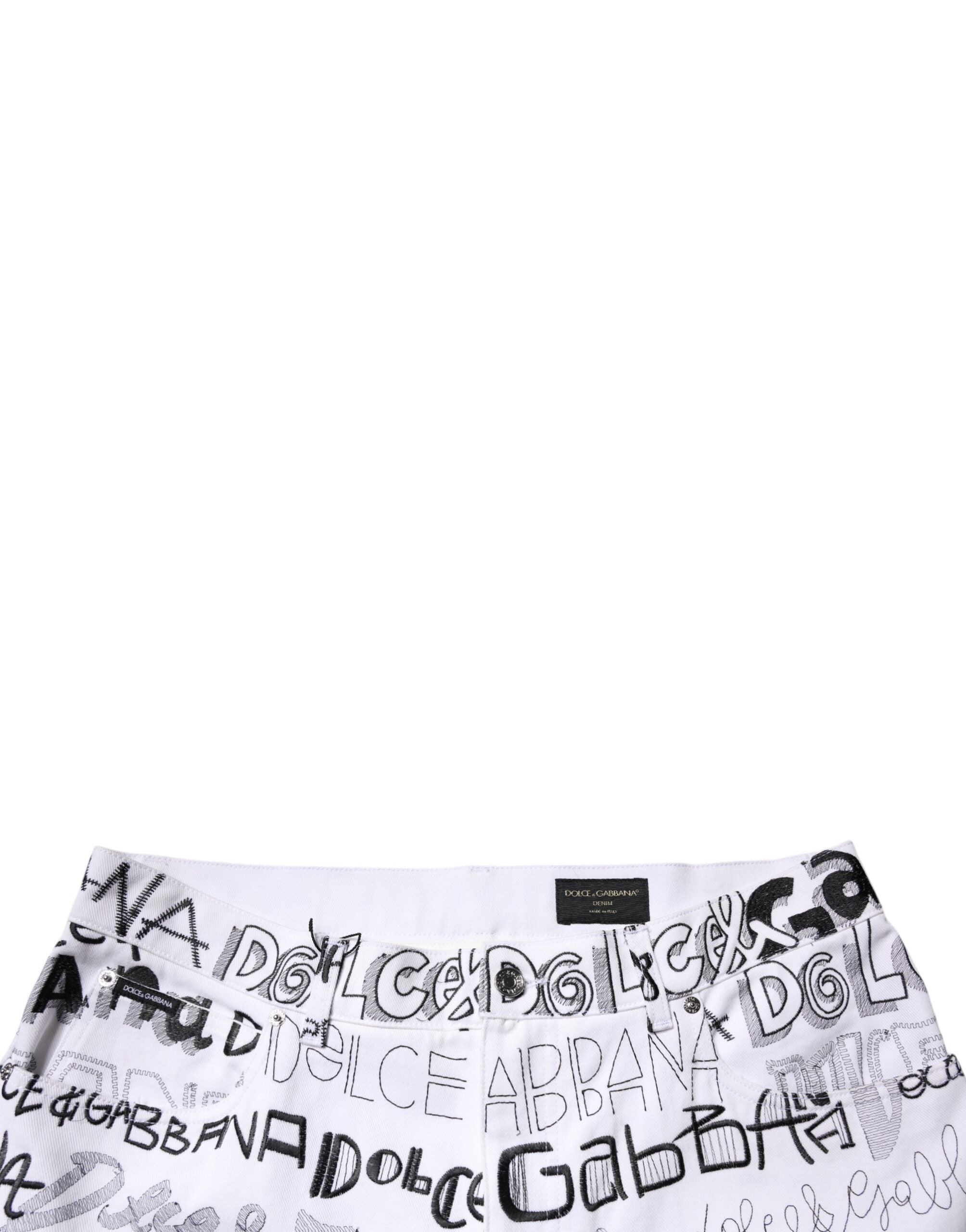 Dolce & Gabbana Weiße Logo Print Straight Herren Denim Jeans