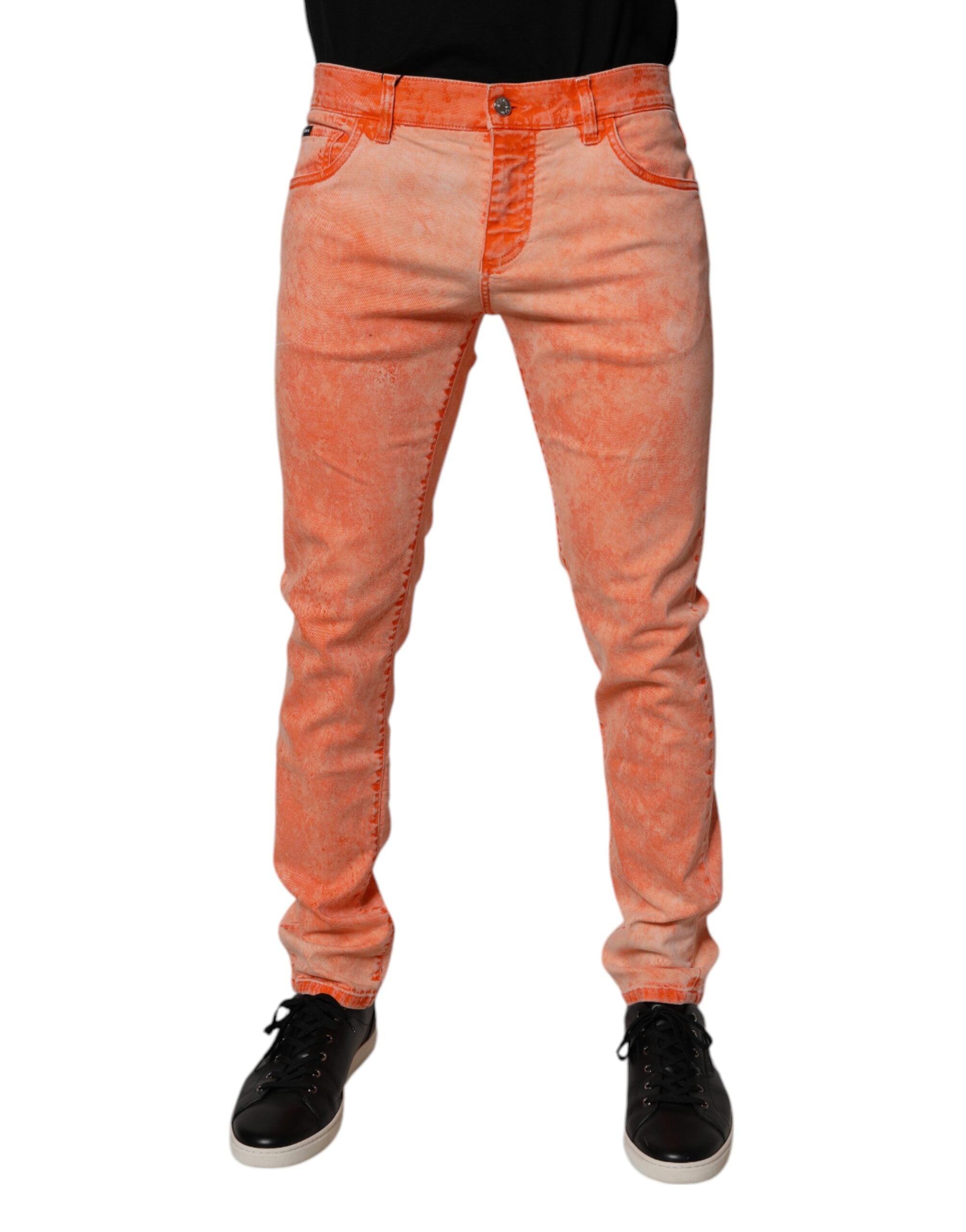 Dolce & Gabbana Orange Tie Dye Baumwolle Skinny Männer Denim Jeans