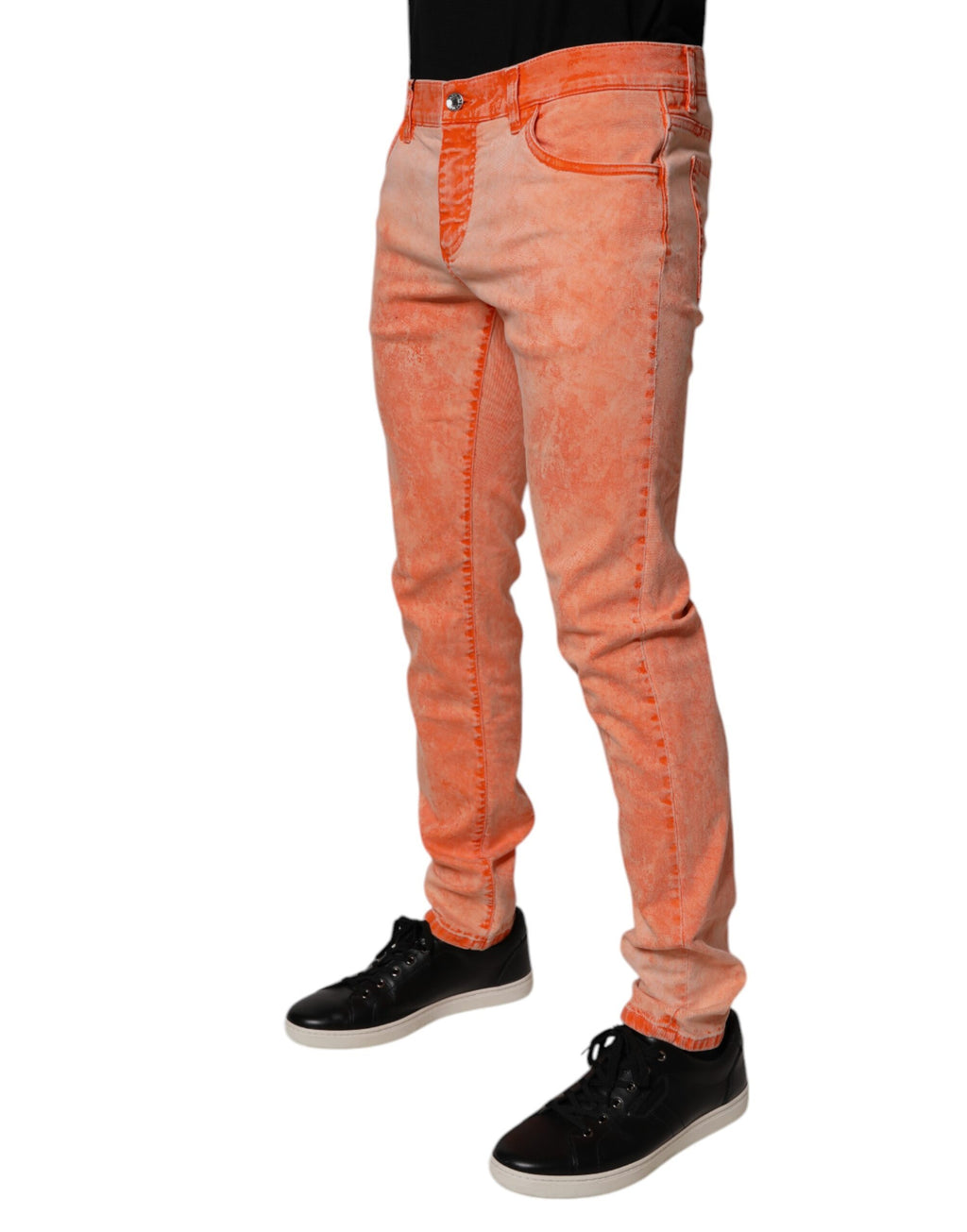 Dolce & Gabbana Orange Tie Dye Baumwolle Skinny Männer Denim Jeans
