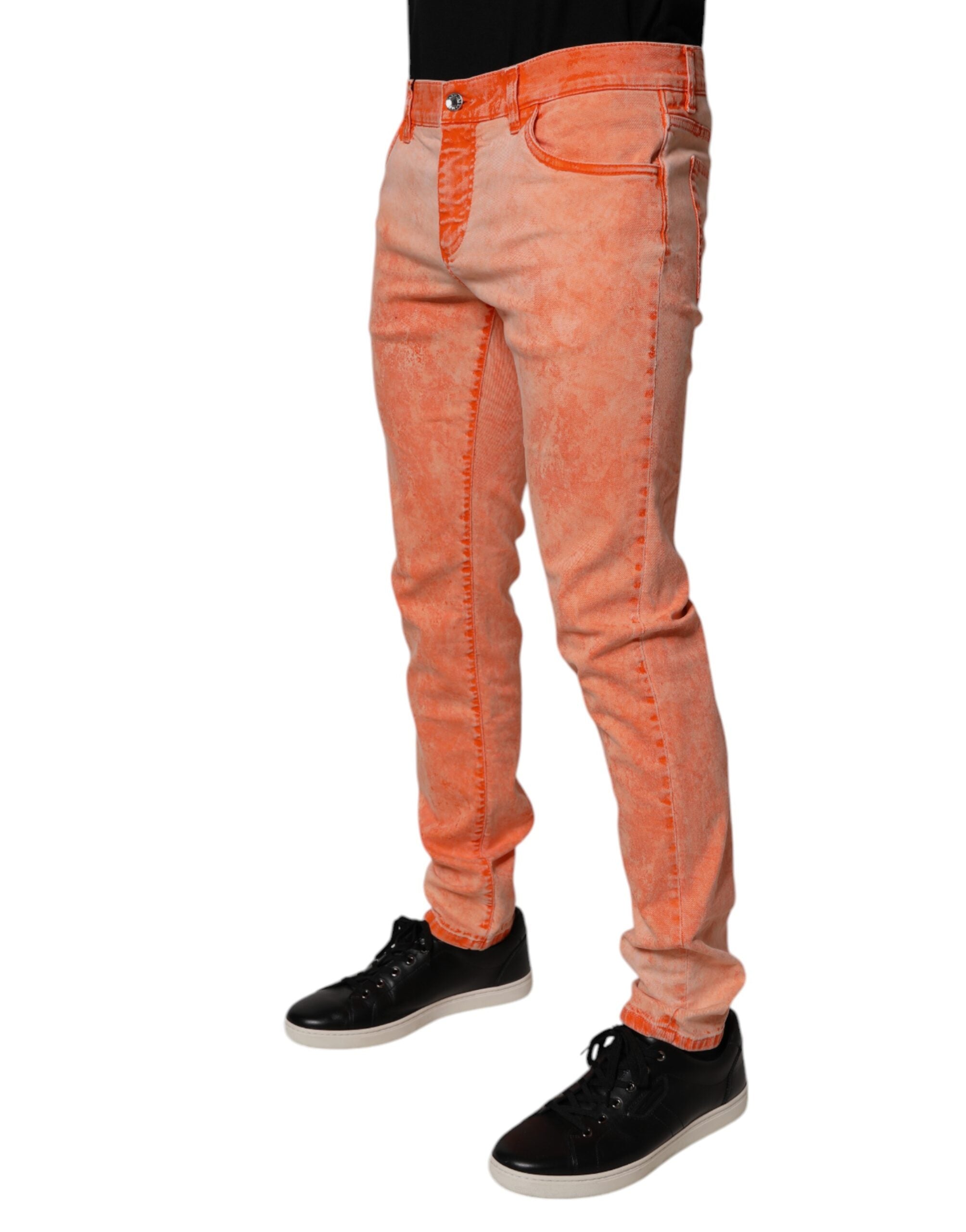 Dolce & Gabbana Orange Tie Dye Baumwolle Skinny Männer Denim Jeans