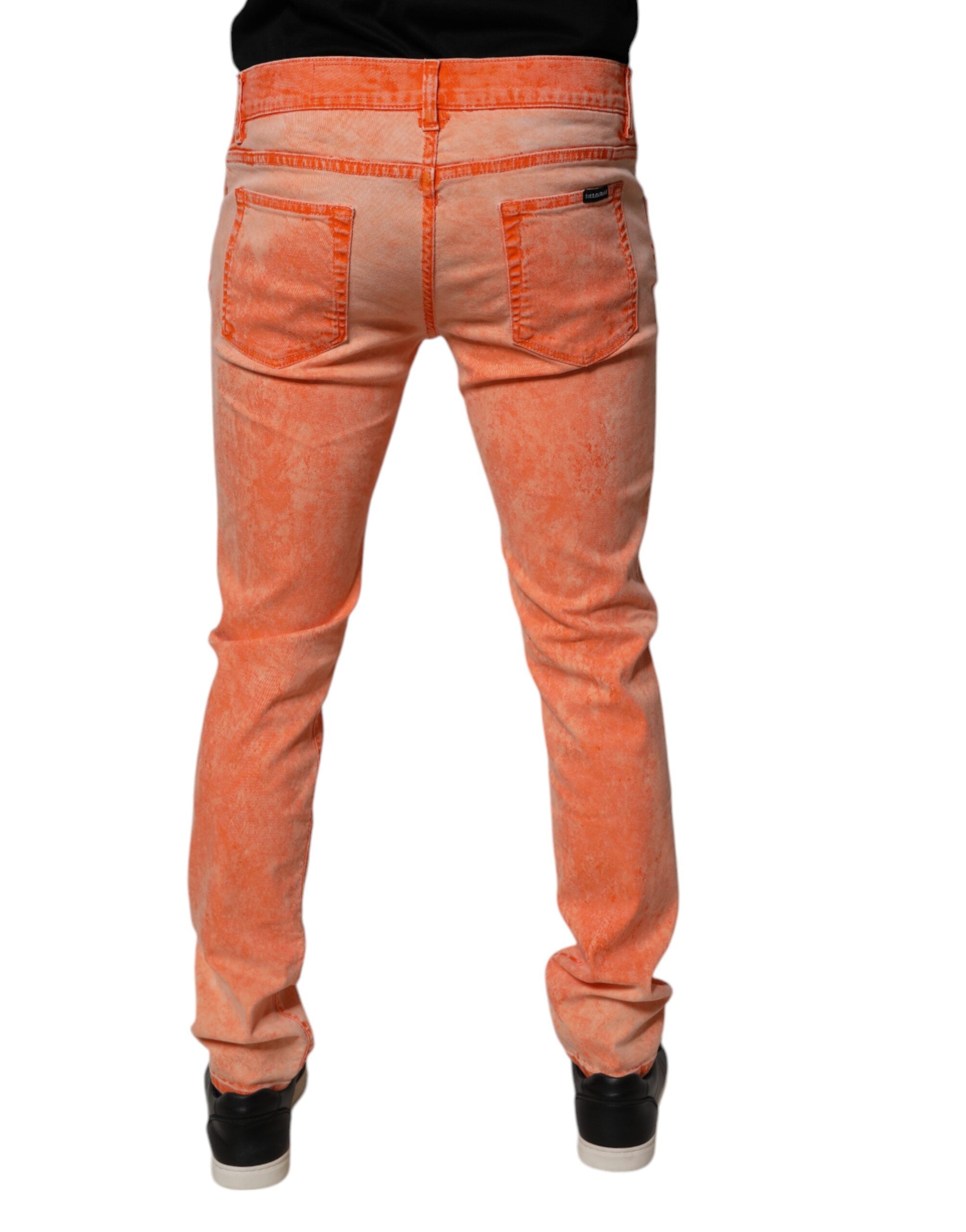Dolce & Gabbana Orange Tie Dye Baumwolle Skinny Männer Denim Jeans