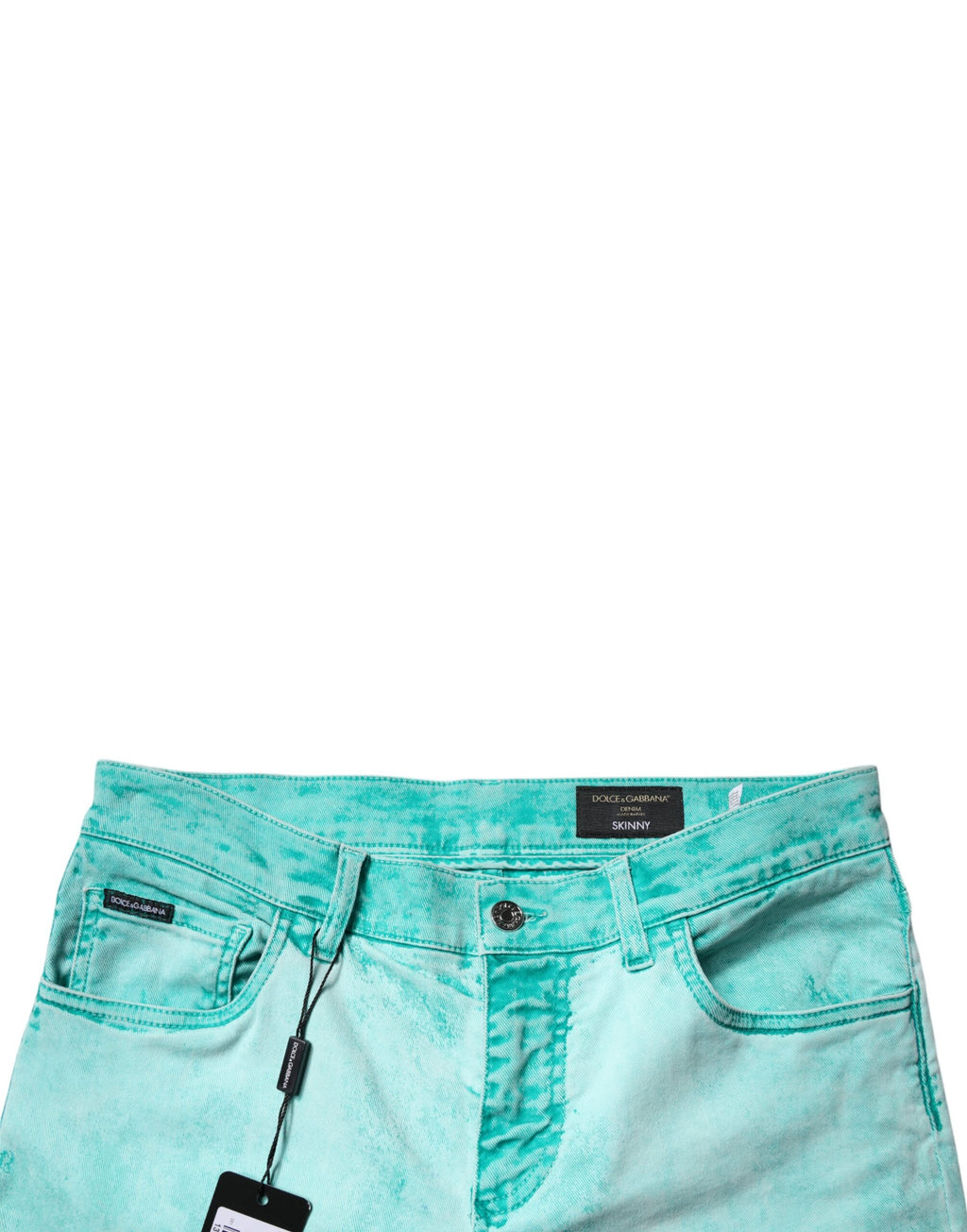 Dolce & Gabbana Grüne Krawattenfärbung Baumwolle Skinny Männer Denim Jeans