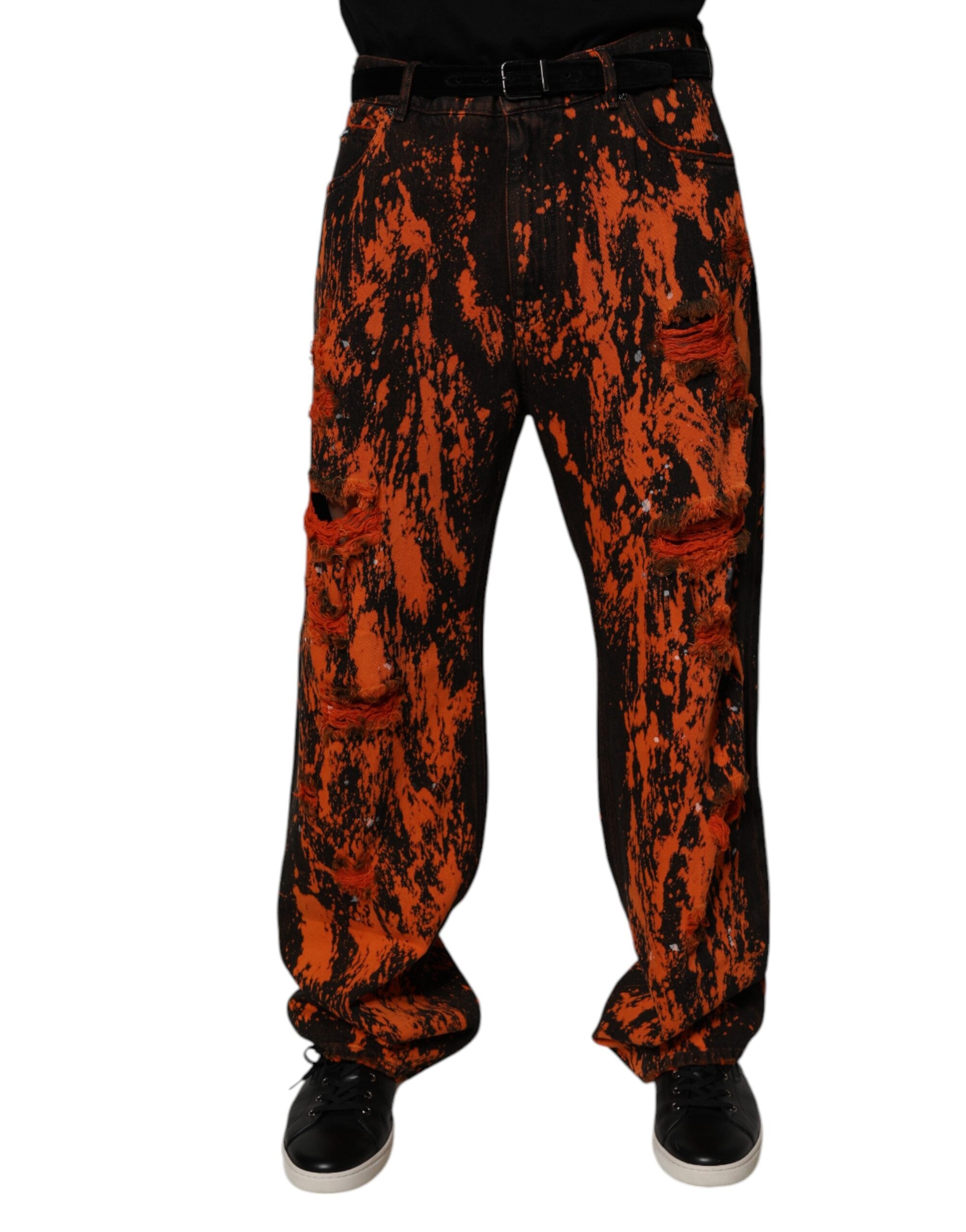 Dolce & Gabbana Schwarz Rot Tie Dye Baumwolle Straight Denim Jeans