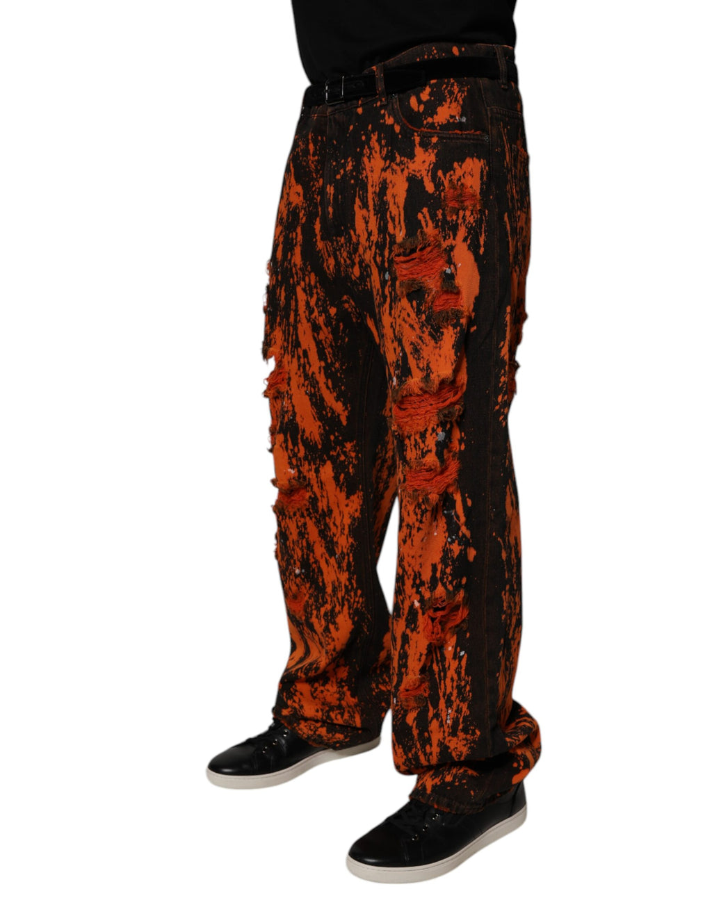 Dolce & Gabbana Schwarz Rot Tie Dye Baumwolle Straight Denim Jeans