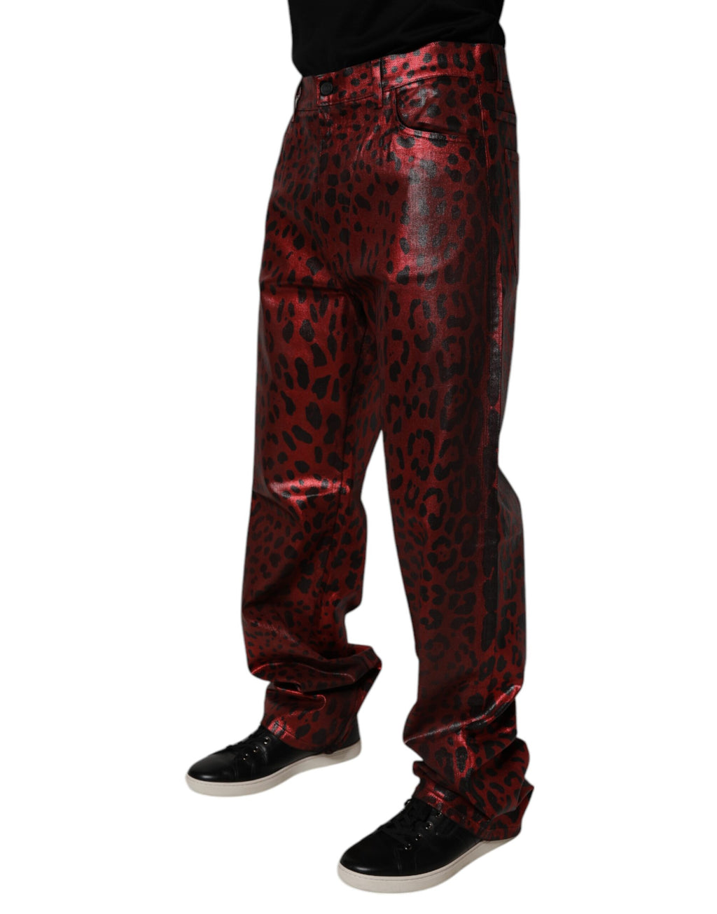 Dolce & Gabbana Rote Leopard-Baumwolle Gerade Männer Denim Jeans