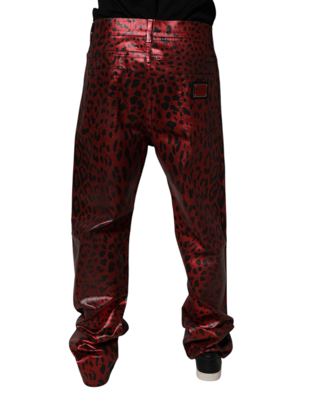 Dolce & Gabbana Rote Leopard-Baumwolle Gerade Männer Denim Jeans