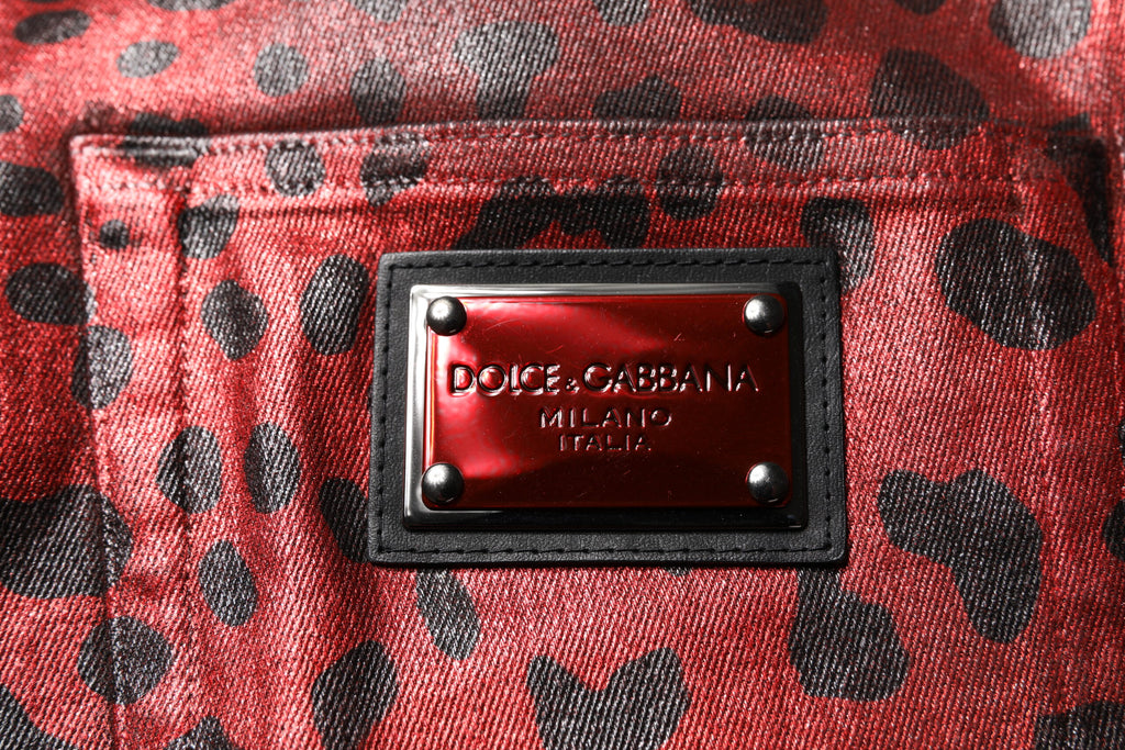 Dolce & Gabbana Rote Leopard-Baumwolle Gerade Männer Denim Jeans