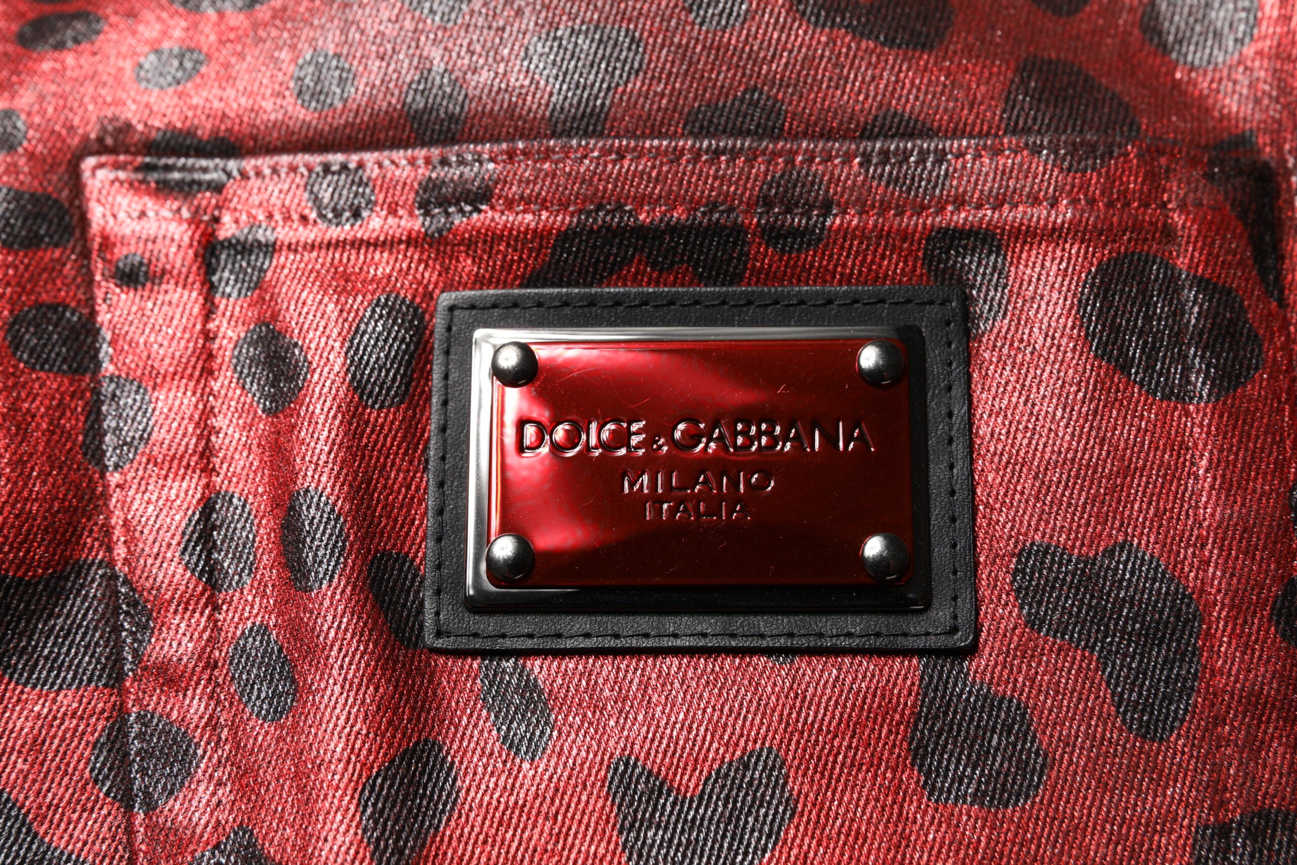 Dolce & Gabbana Rote Leopard-Baumwolle Gerade Männer Denim Jeans
