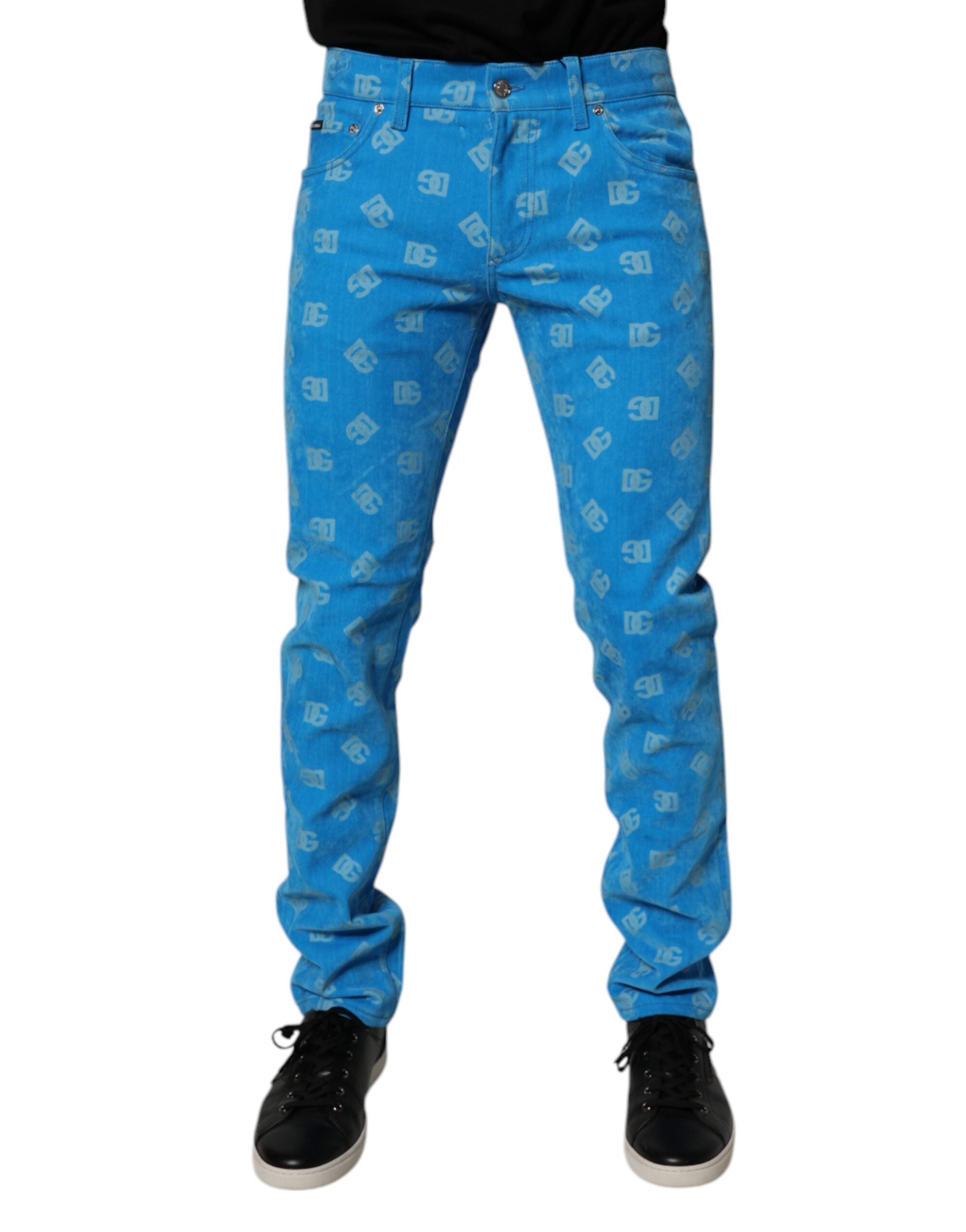 Dolce & Gabbana Blaue Logo-Monogramm-Baumwoll-Skinny-Denim-Jeans