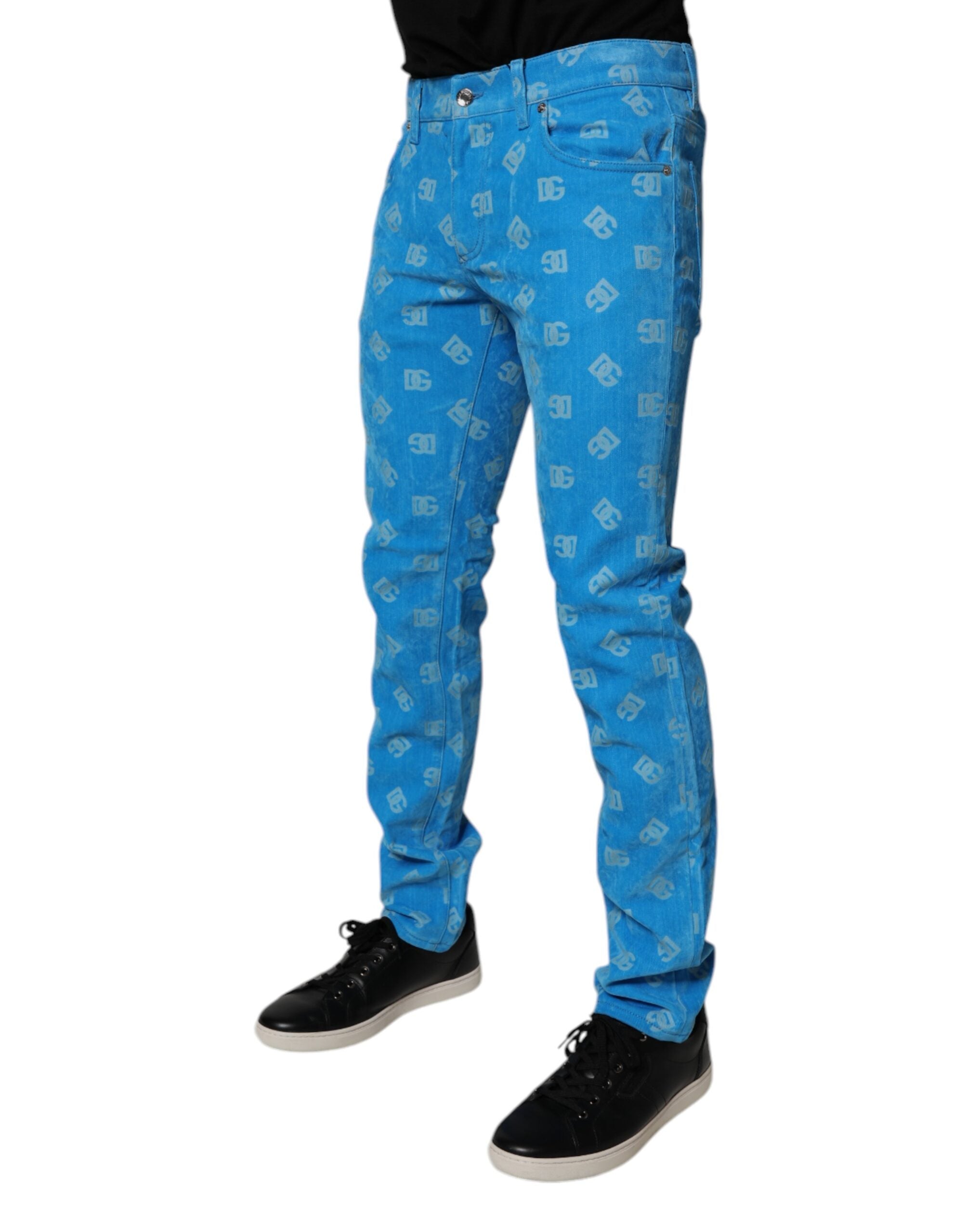 Dolce & Gabbana Blaue Logo-Monogramm-Baumwoll-Skinny-Denim-Jeans