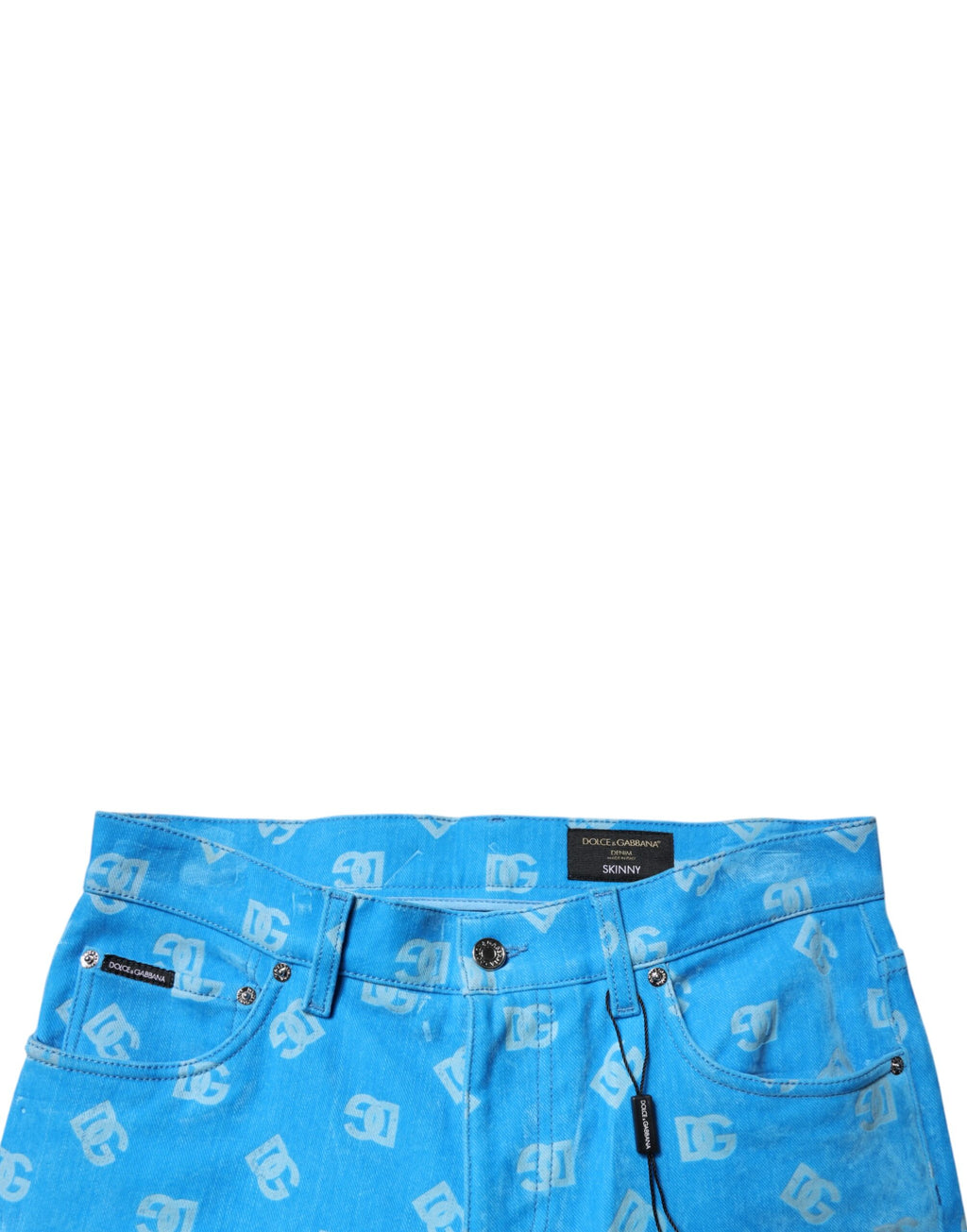 Dolce & Gabbana Blaue Logo-Monogramm-Baumwoll-Skinny-Denim-Jeans