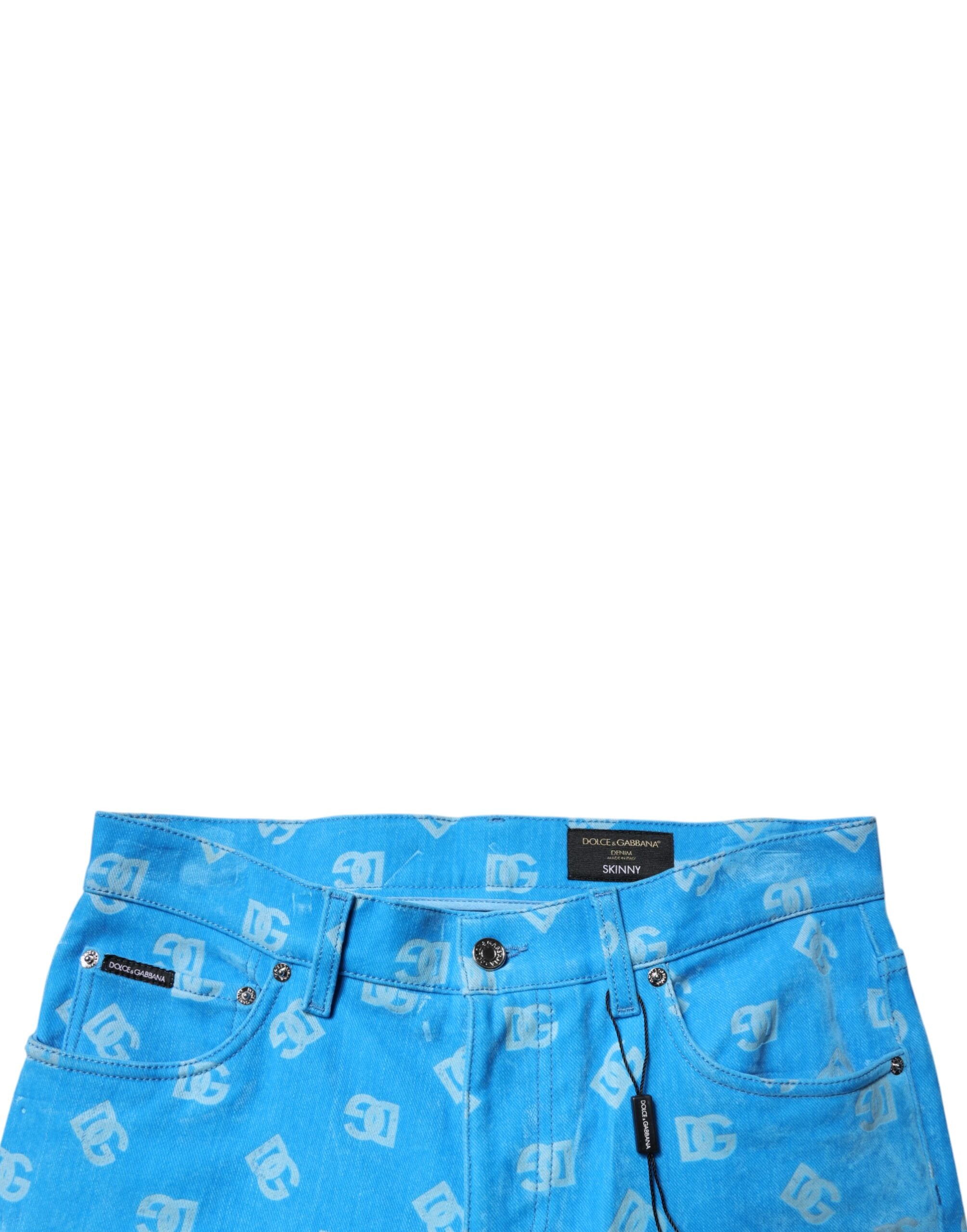 Dolce & Gabbana Blaue Logo-Monogramm-Baumwoll-Skinny-Denim-Jeans