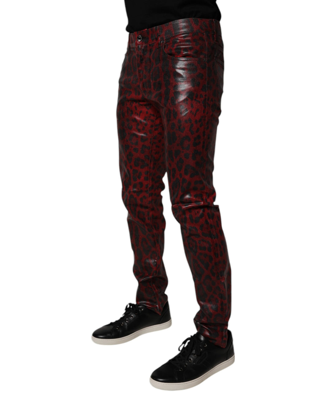 Dolce & Gabbana Rote Leopard Baumwolle Skinny Männer Denim Jeans