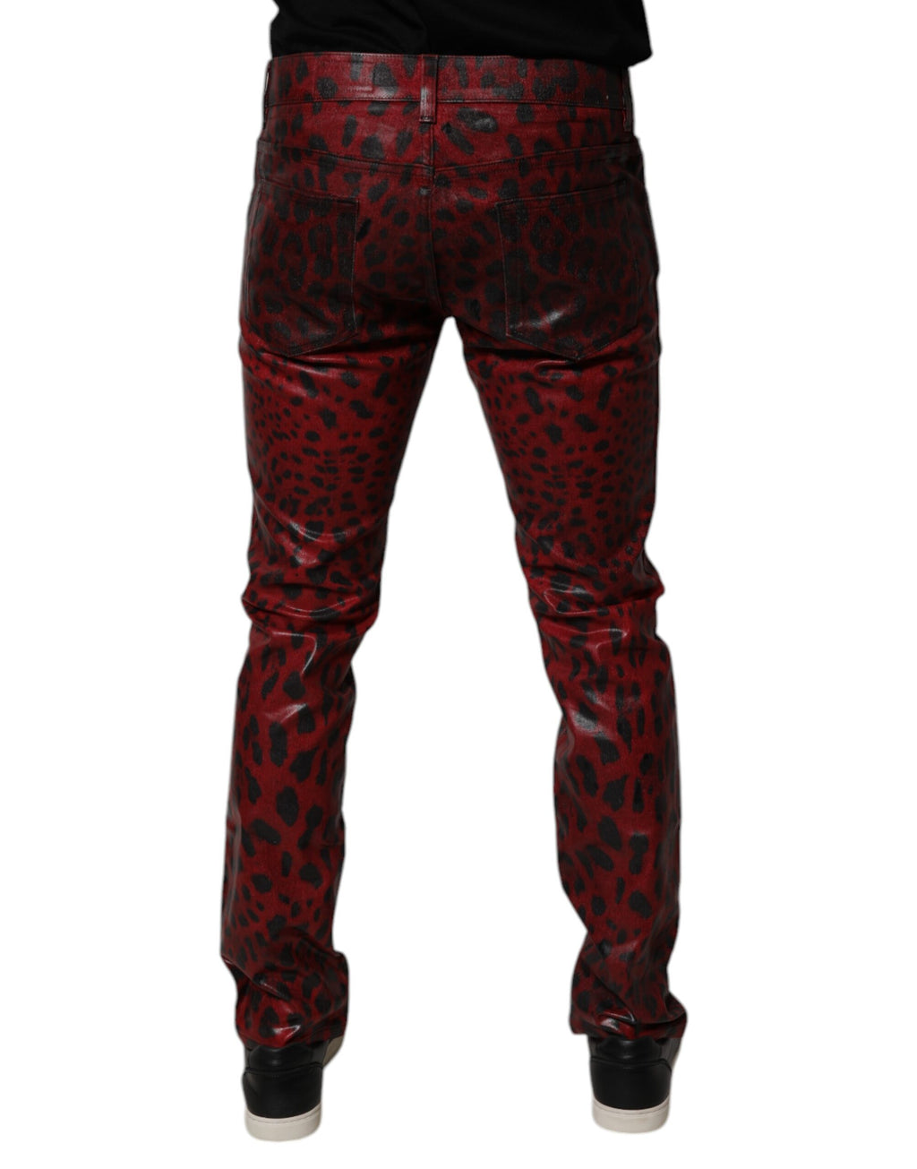 Dolce & Gabbana Rote Leopard Baumwolle Skinny Männer Denim Jeans