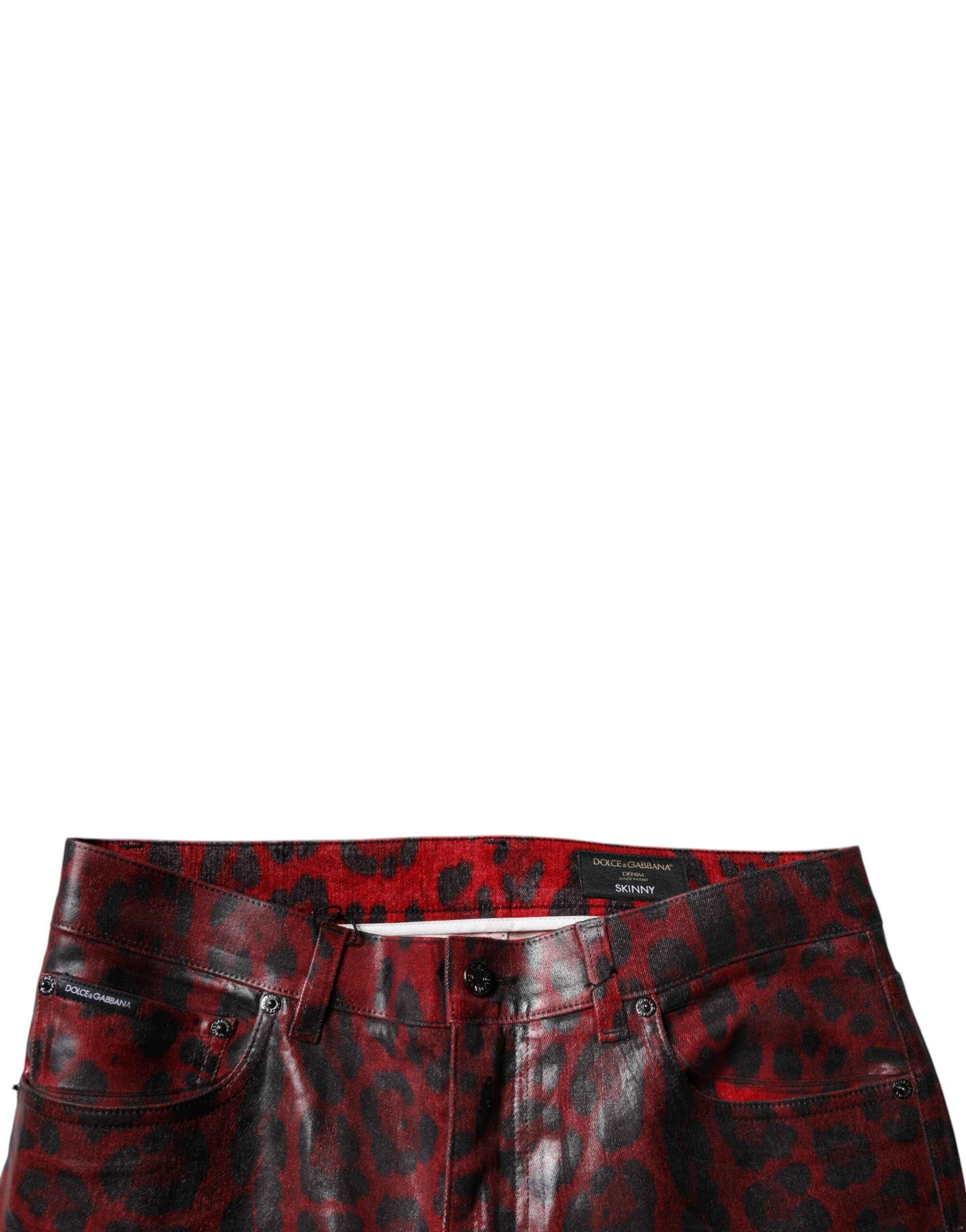 Dolce & Gabbana Rote Leopard Baumwolle Skinny Männer Denim Jeans