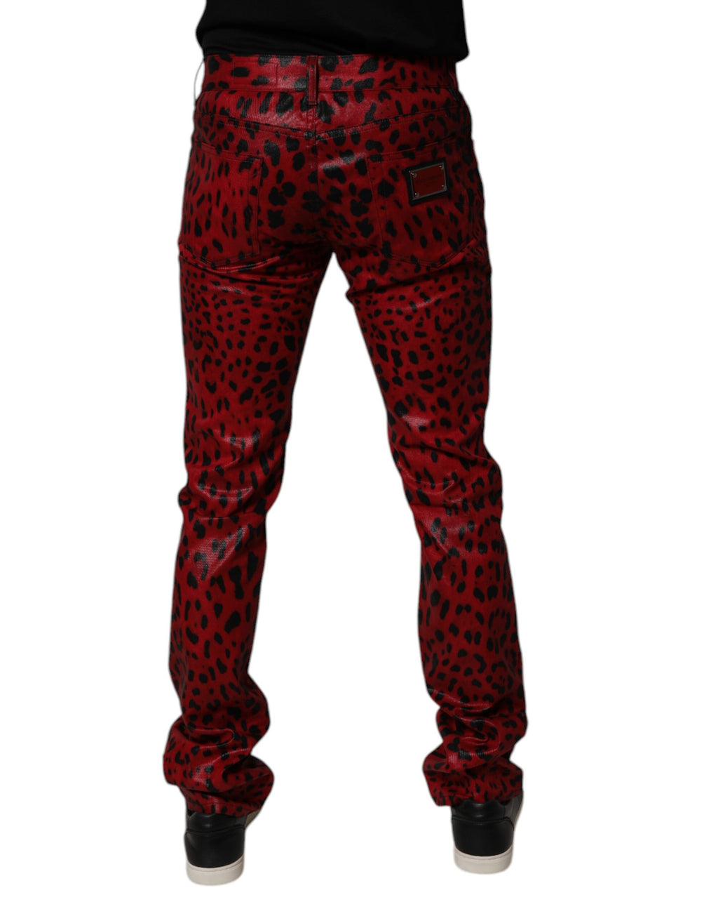 Dolce & Gabbana Rote Leoparden-Baumwolle Slim Fit Denim Jeans