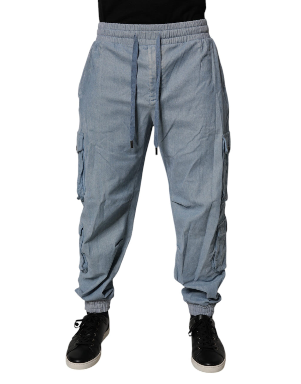Dolce & Gabbana Hellblaue Baumwoll-Jogger-Cargo-Männer-Denim-Hose
