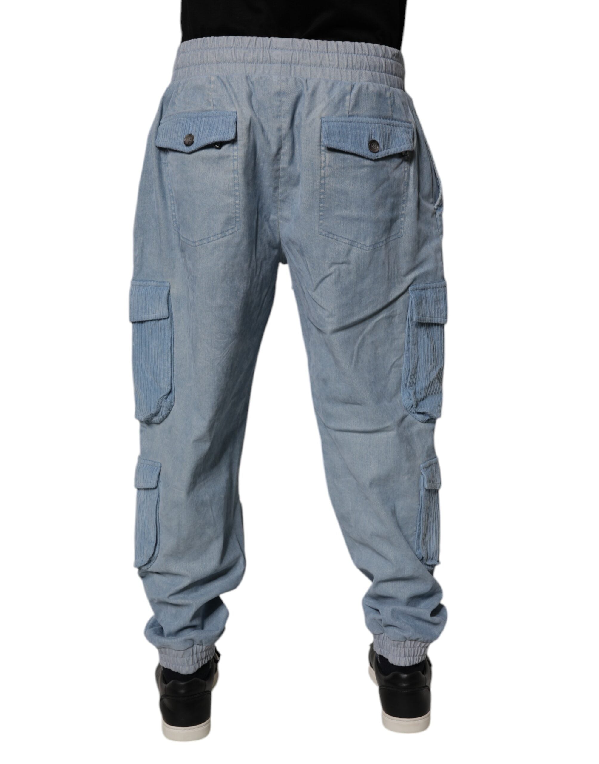Dolce & Gabbana Hellblaue Baumwoll-Jogger-Cargo-Männer-Denim-Hose