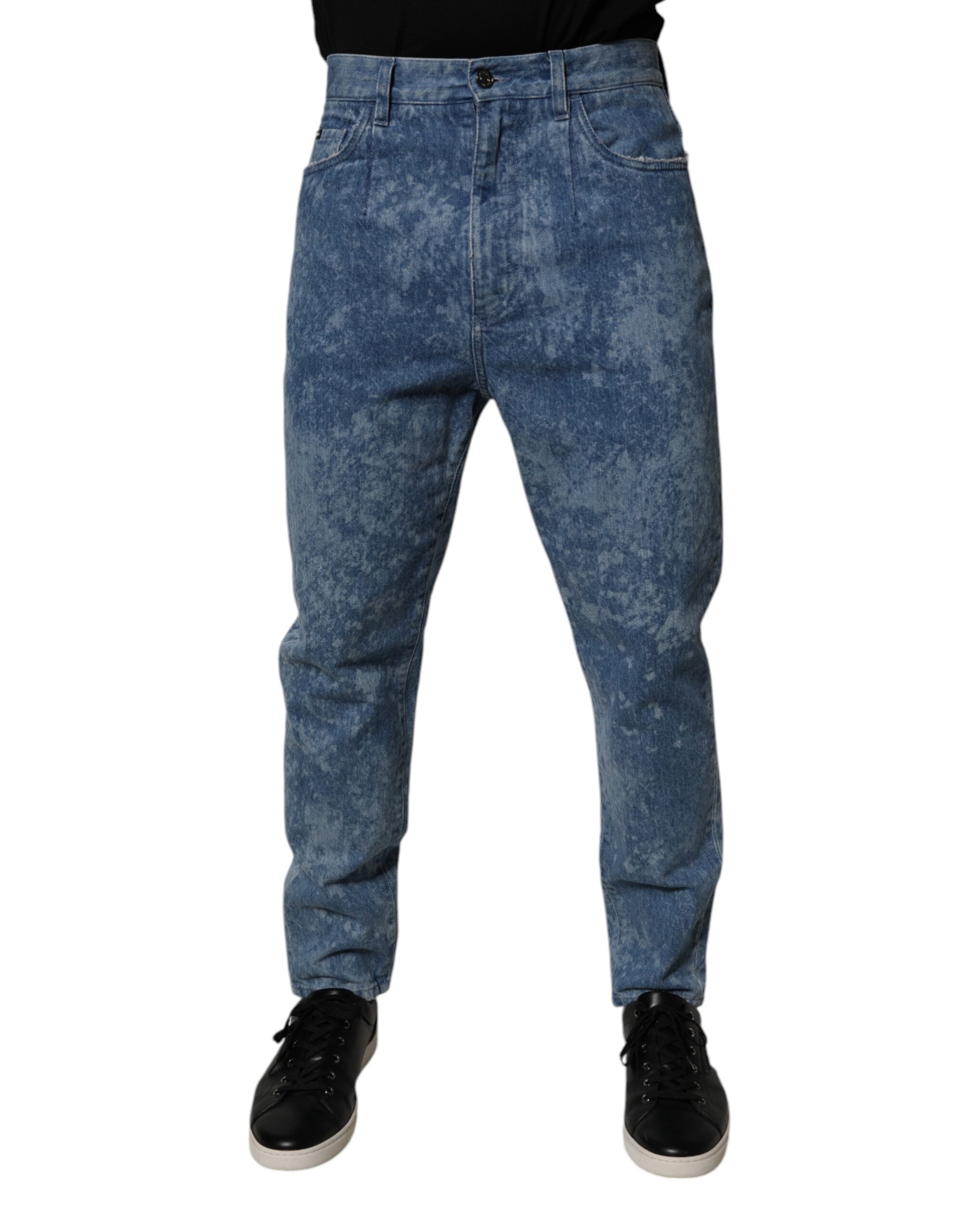 Dolce & Gabbana Blaue Tie Dye Baumwolle Skinny Männer Denim Jeans